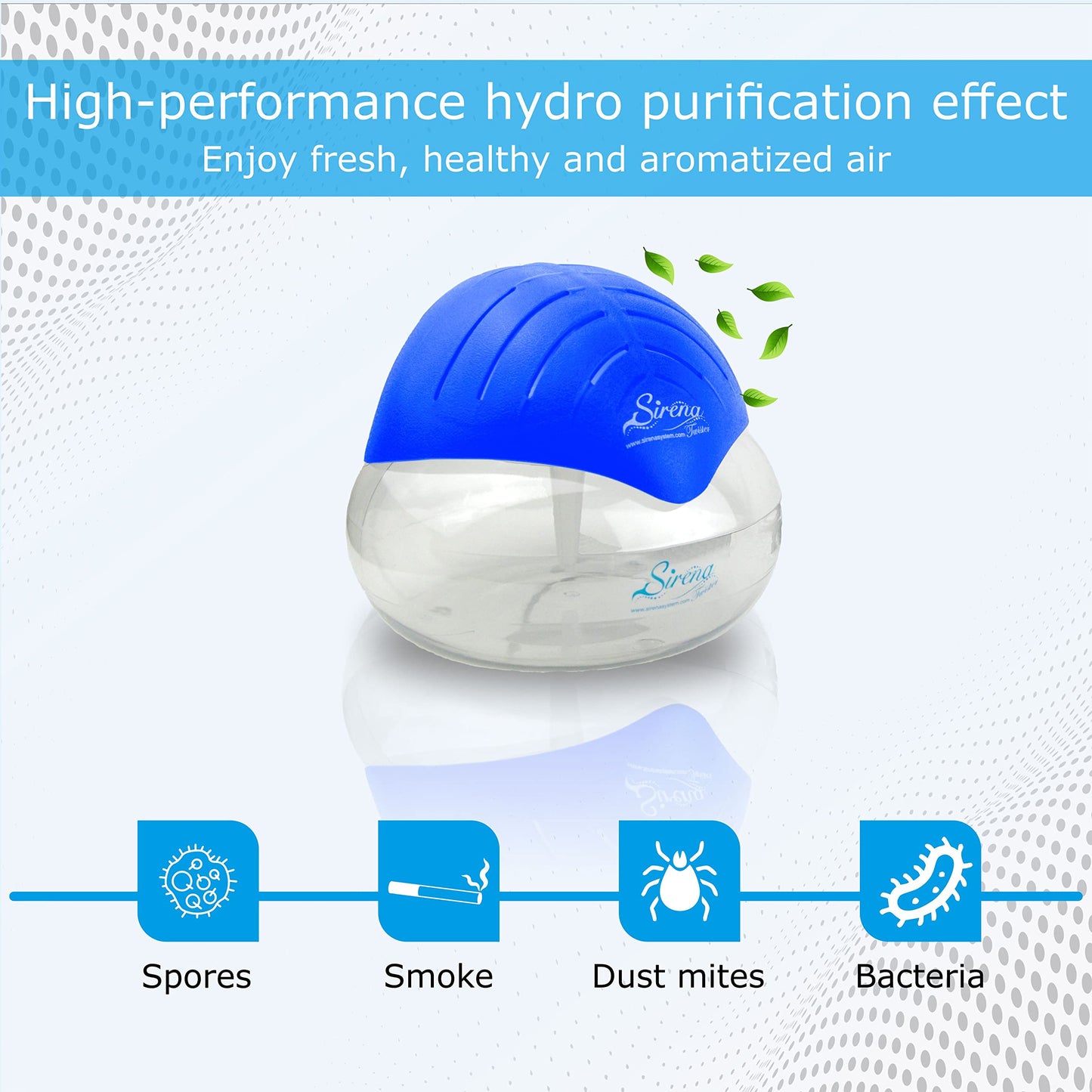 Sirena Twister Deluxe Pack (Blue) included Fragrance Pack - Water Filter Air Freshener For Home and Office - Essential Oil Aroma Diffuser With LED