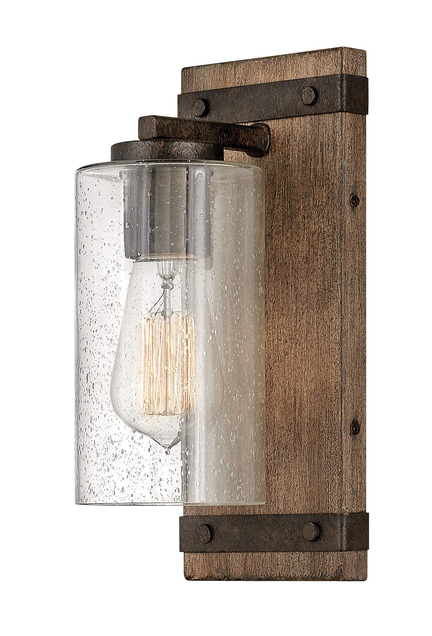 Hinkley Sawyer 5940SQ Single Light Vanity Bath Light Fixture, Rustic Wall Sconce, Mount Up or Down, Farmhouse Style, Sequoia and Iron Rust
