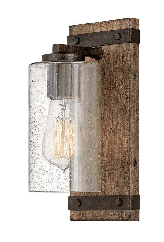 Hinkley Sawyer 5940SQ Single Light Vanity Bath Light Fixture, Rustic Wall Sconce, Mount Up or Down, Farmhouse Style, Sequoia and Iron Rust