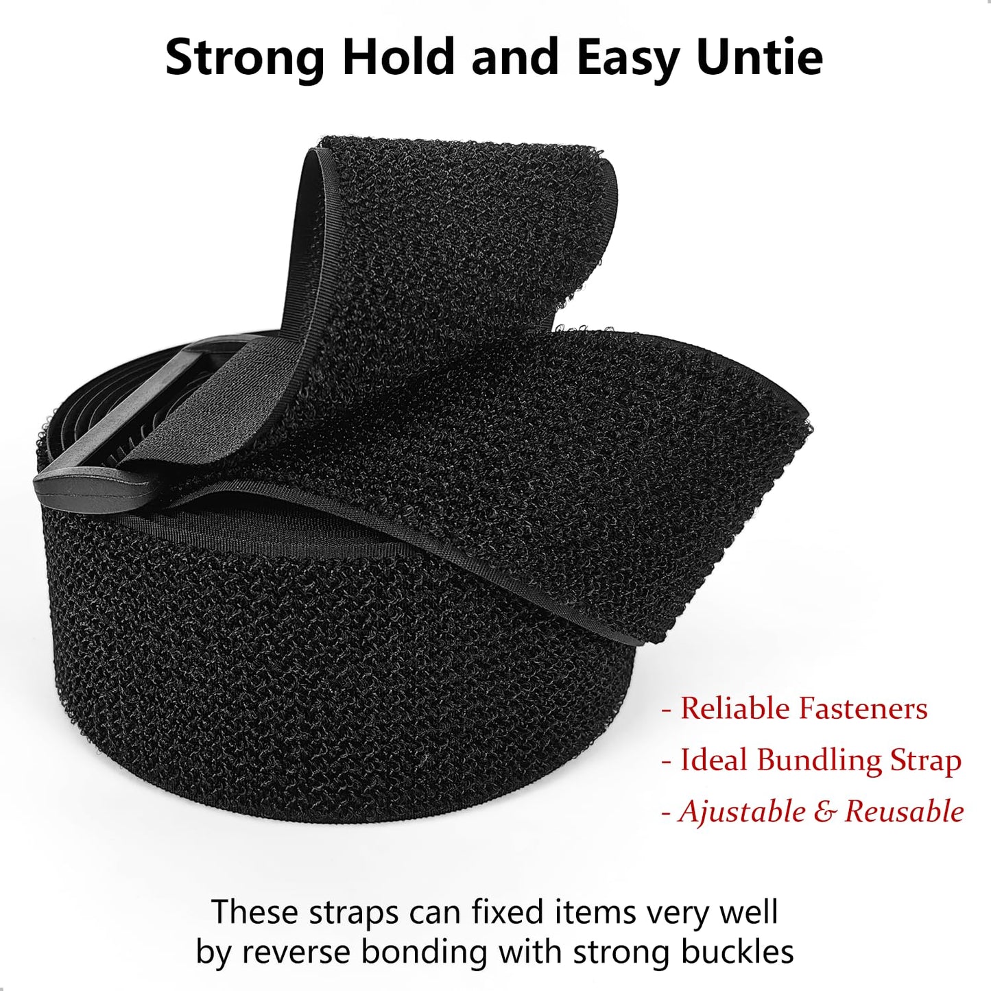 Hook and Loop Straps, 2'' x 16', Fastening Cinch Straps with 15 Buckles, Cut to Length, Heavy Duty, Reusable Cable Straps, Cord Straps, 16 Feet Long