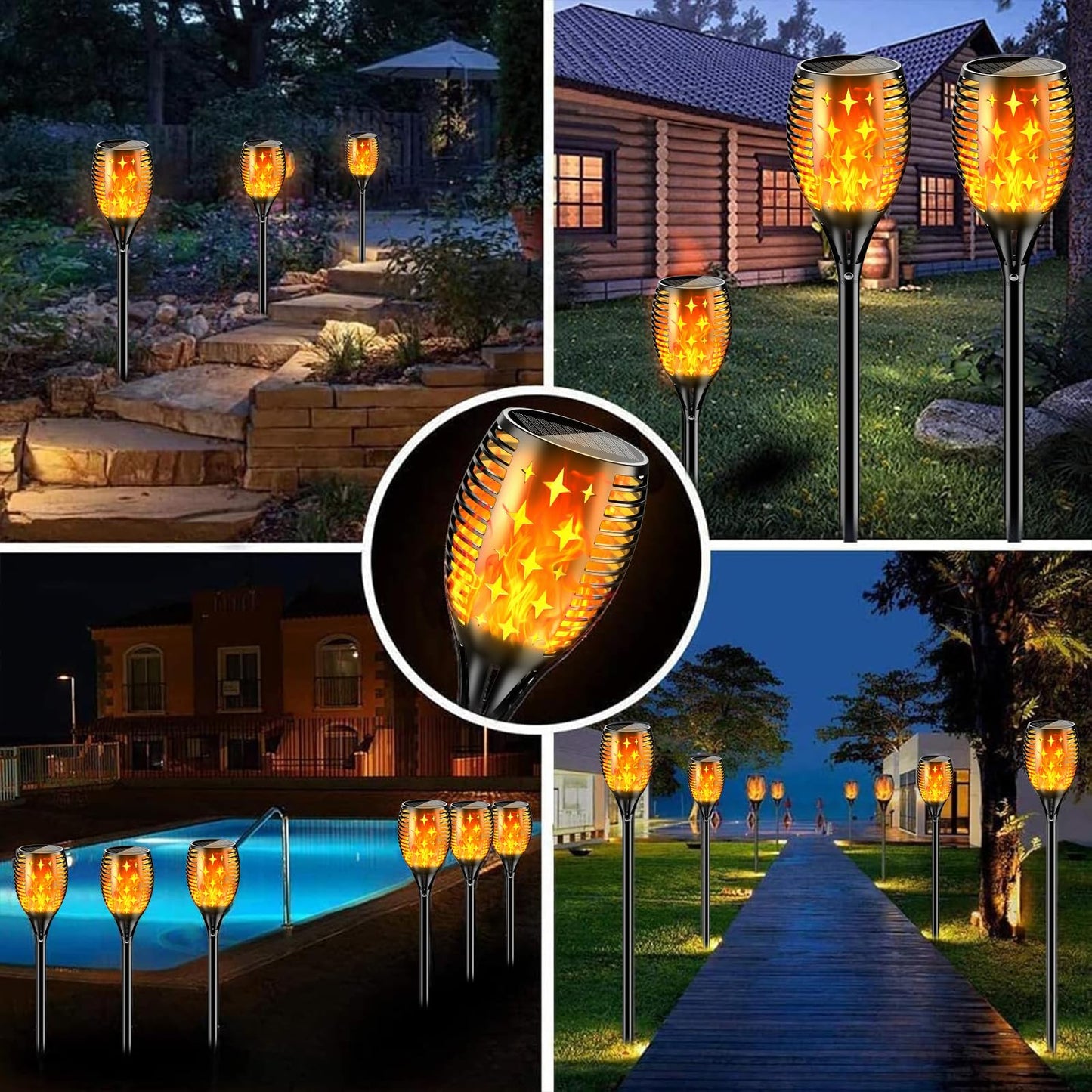 YoungPower 43'' Large Solar Torch Lights Flickering Flames Torches, Waterproof Outdoor Flame Decoration Lighting for Yard Driveway, 2 Pack