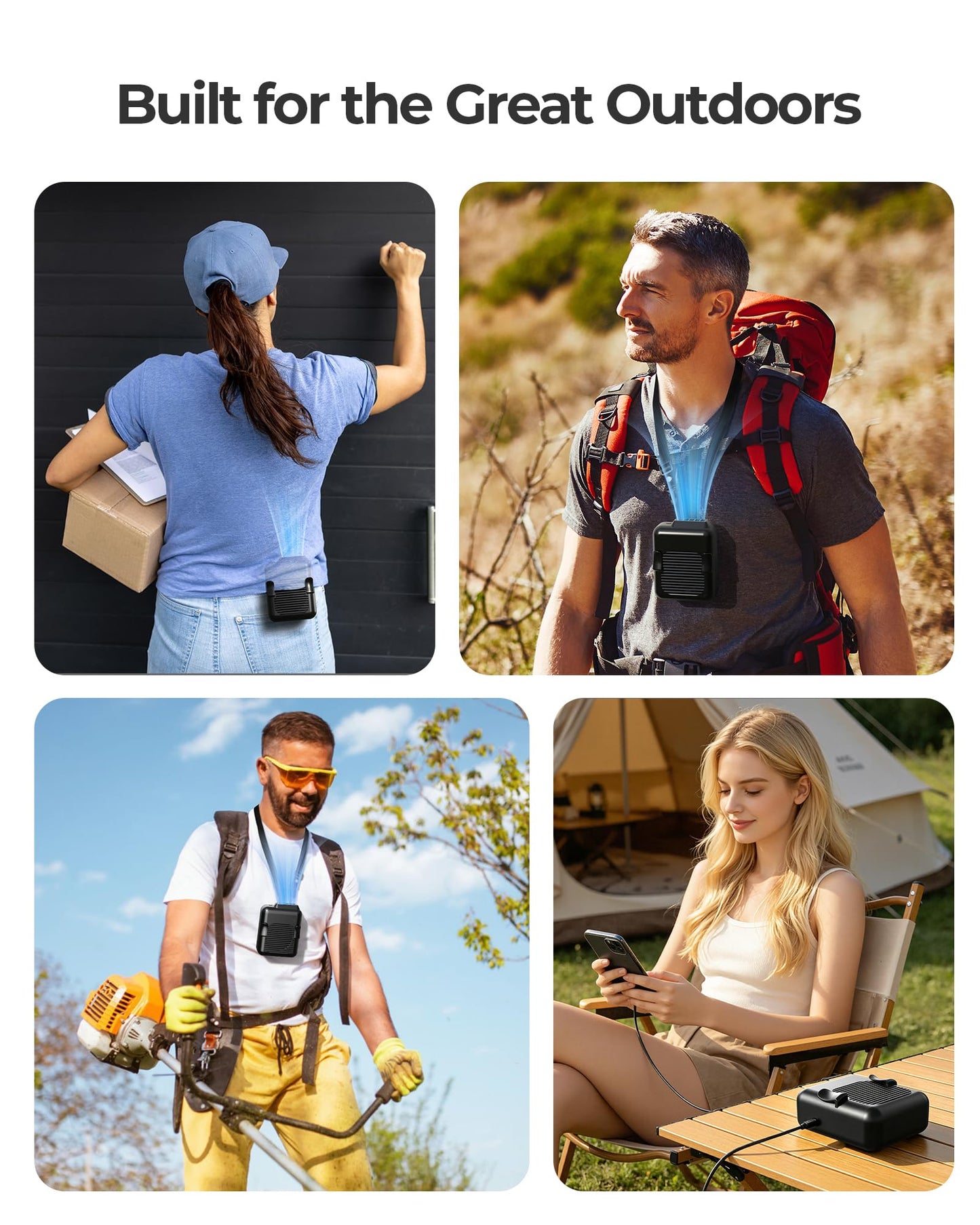 SLENPET Portable Waist Clip Fan, 6000mAh Battery Operated Necklace Fan, 23 Hours Working Time, 3 Speeds, 5100RPM Strong Airflow Hands-free Belt Fan