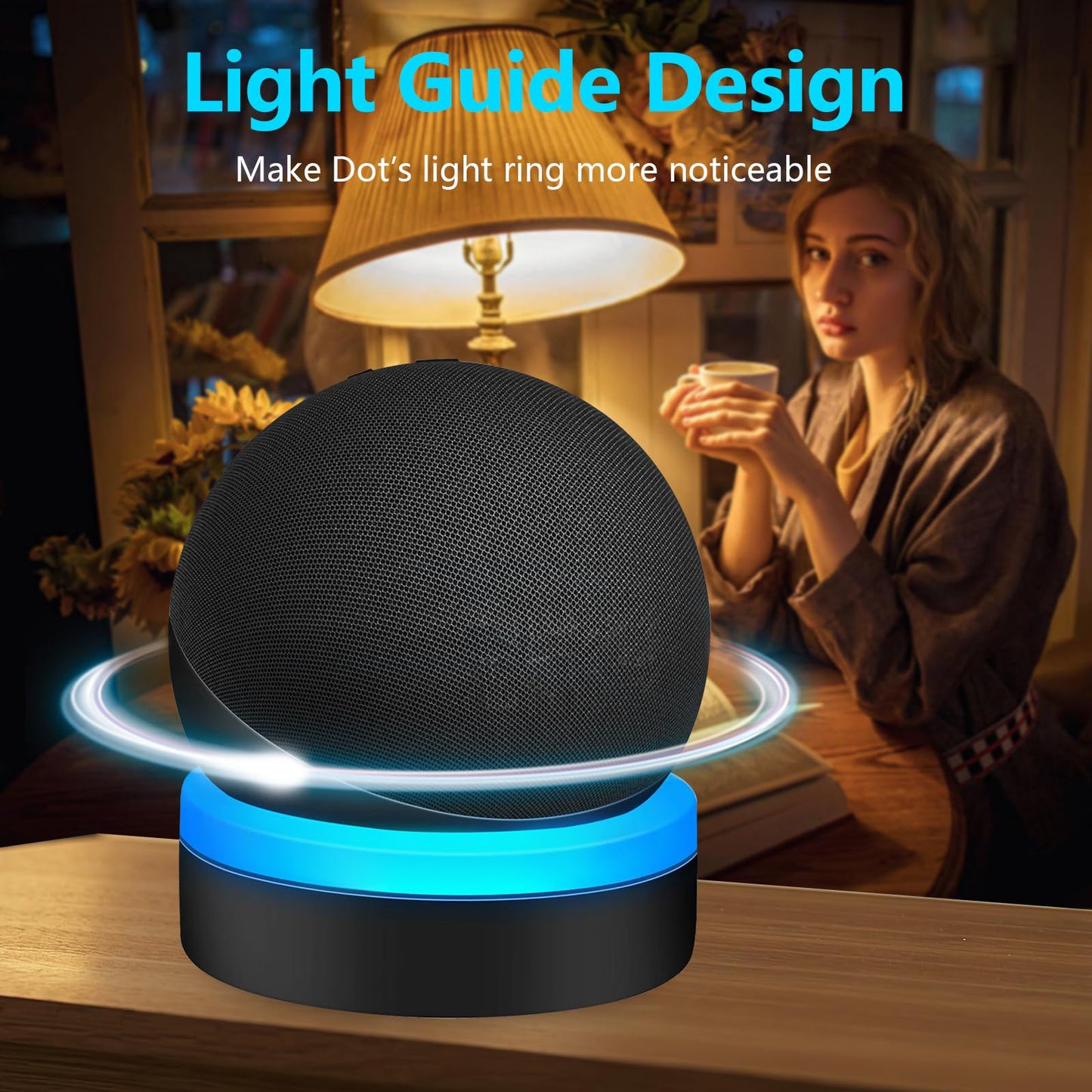 ZUOLACO Table Holder for Echo Dot 4th/5th Generation, Desktop Stand Mount for Echo Dot 4th/5th Gen, Base Bracket with Light Guide, Dot Accessories