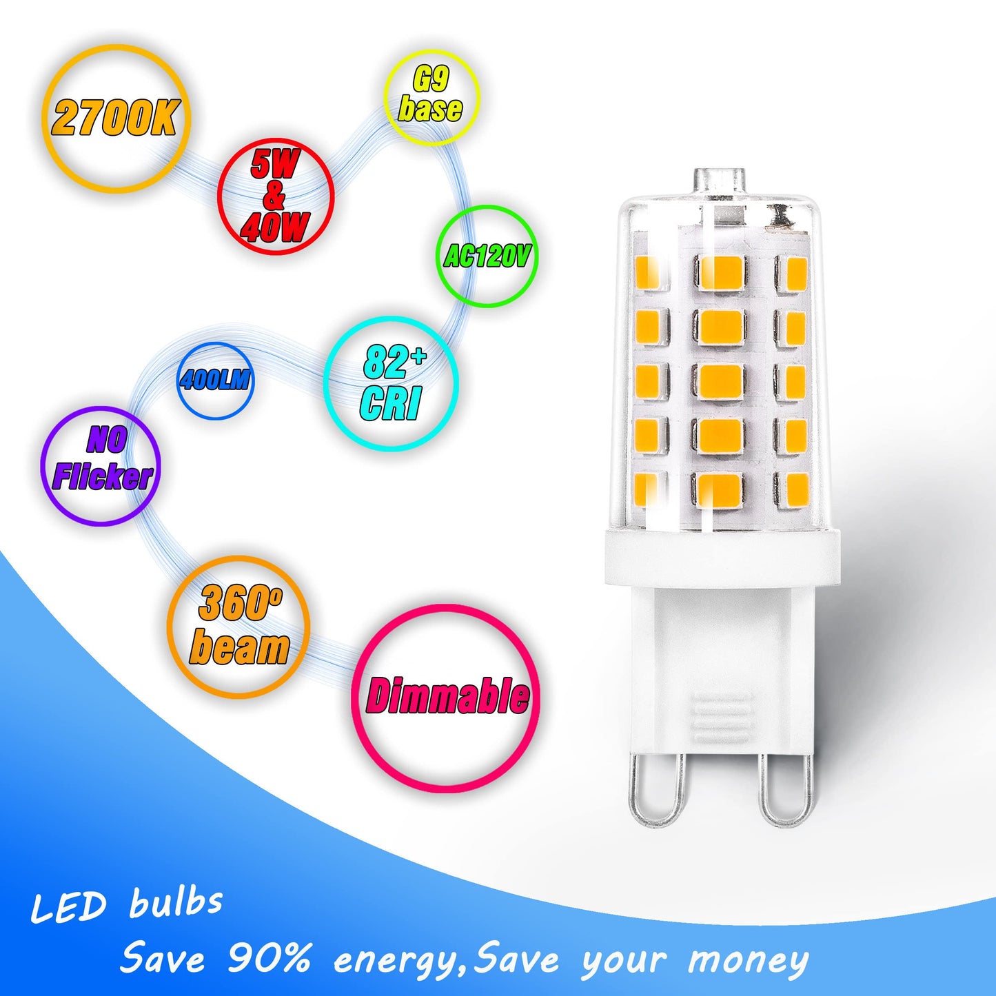 G9 LED Bulb Dimmable 5W 2700K Soft Warm White 40 Watt Equivalent, 6 Pack
