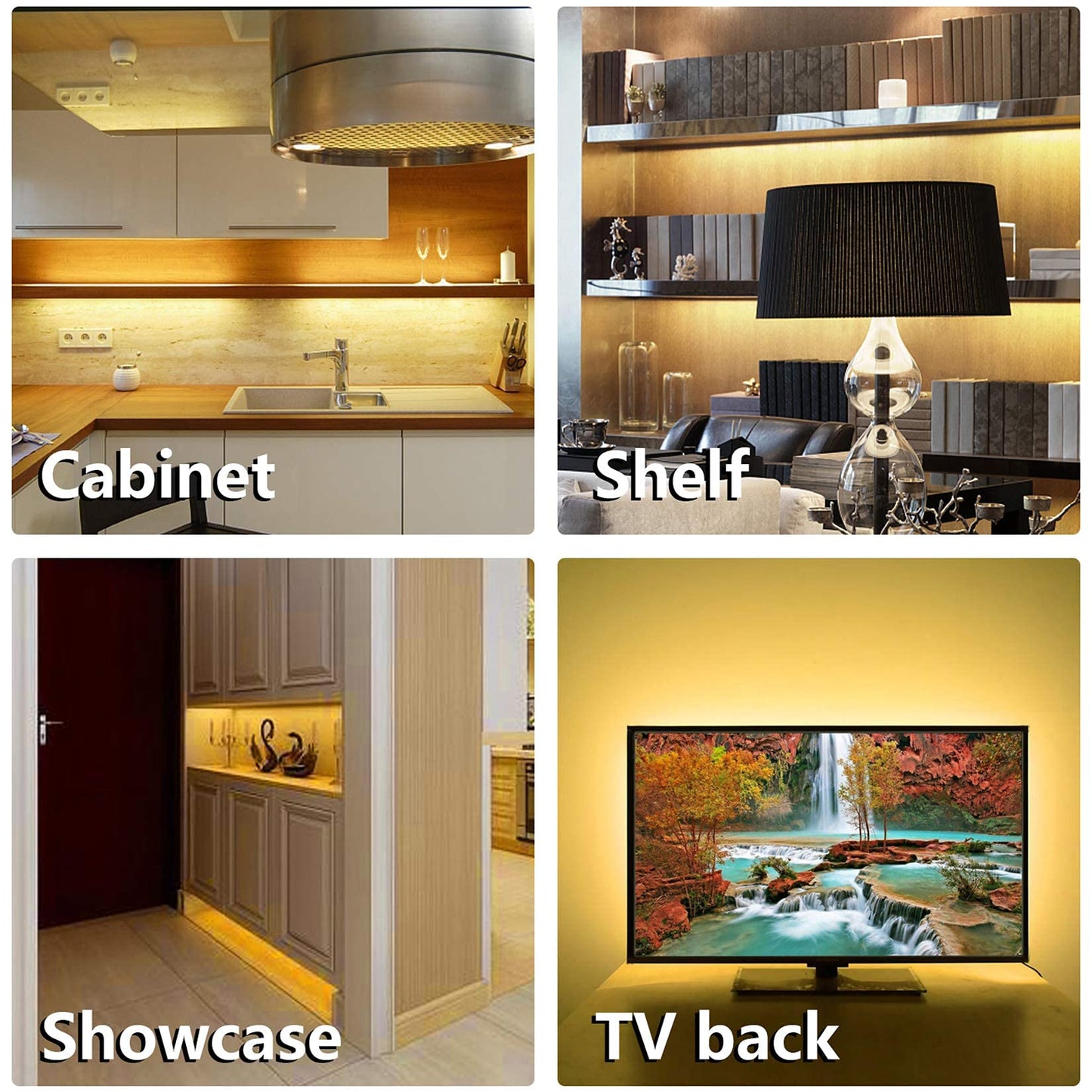 WOBANE Under Cabinet Lighting Kit,Flexible LED Strip Lights Bar,Under Counter Lights for Kitchen,Cupboard,Desk,Monitor Back,Shelf,6.6 Feet Tape Light