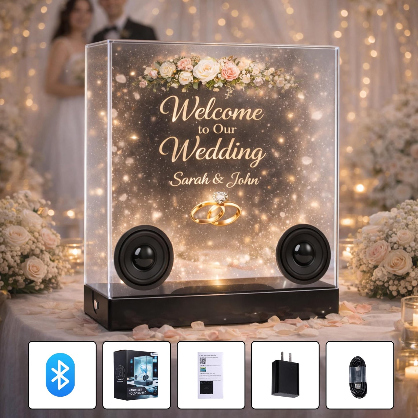 CAMINI 3D Hologram Fan with Bluetooth Speaker for Weddings & Gifts, 10'' Holographic Photo Display, Holographic Projector with APP Control, 20W Stereo