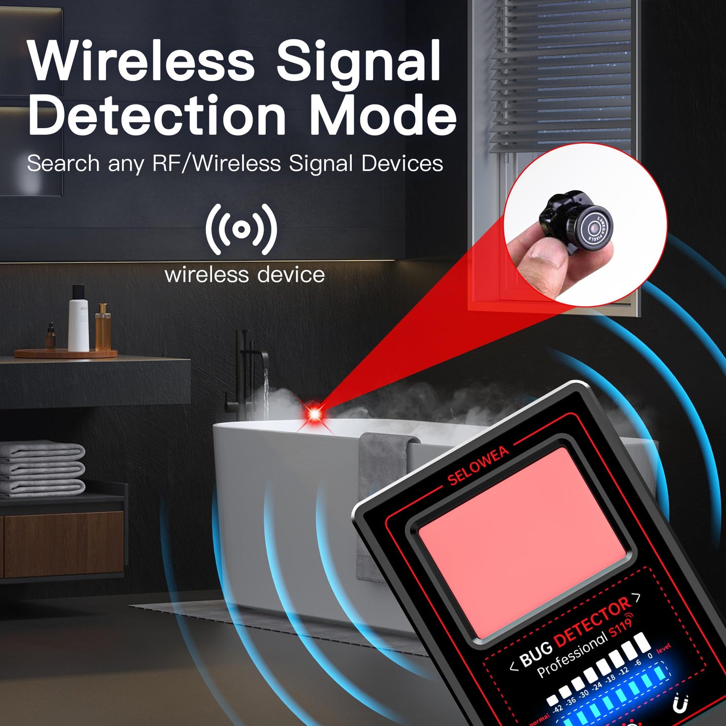 SELOWEA Professional Hidden Camera Detector | Anti-Spy RF Signal Scanner, GPS Tracker Finder, Portable Bug Detector for Hotel, Travel, Office & Home