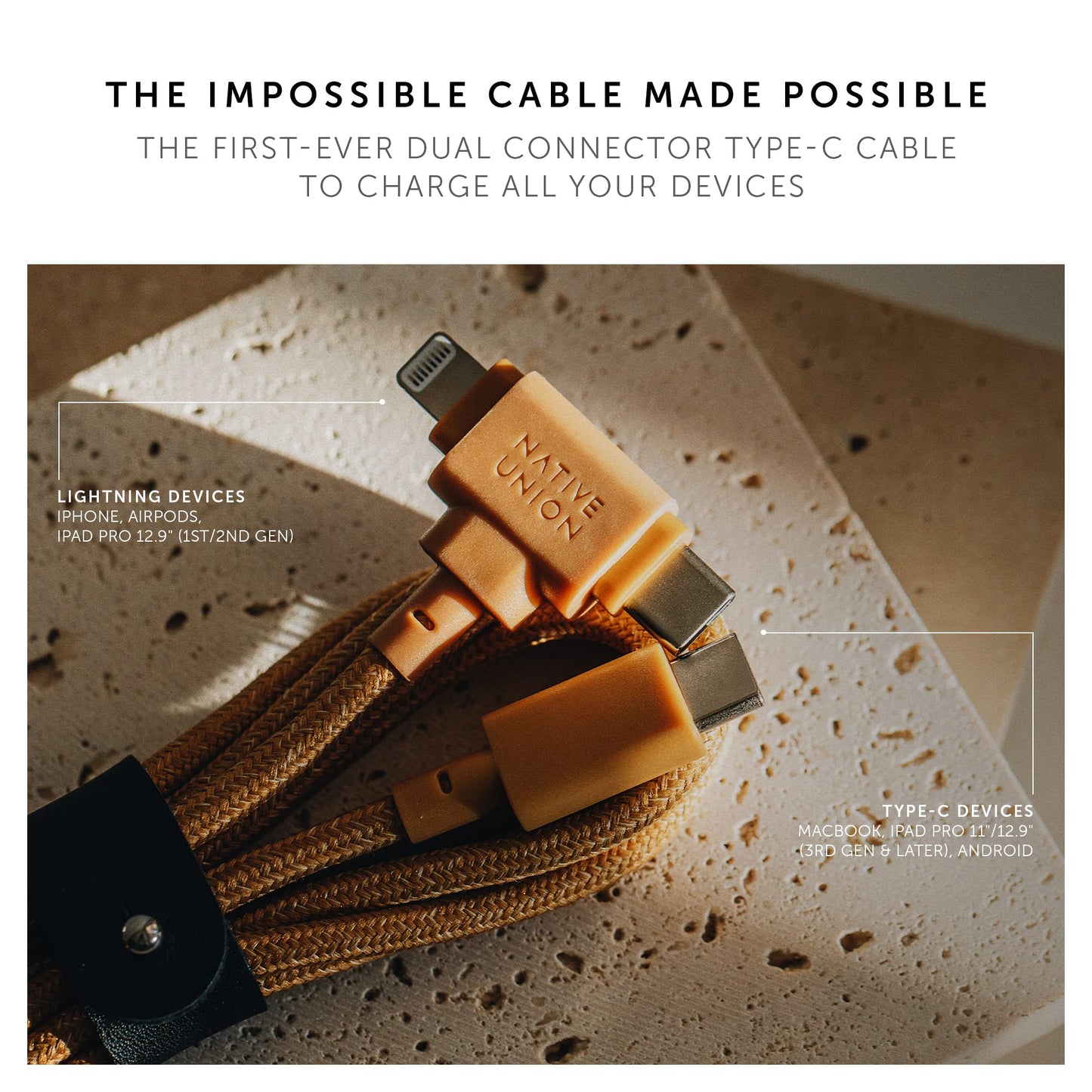 Native Union Belt Cable Duo - 5ft Ultra-Strong Braided Universal Charging Cable - Made with Recycled Materials - 2-in-1 Multi-Device MFi Certified…