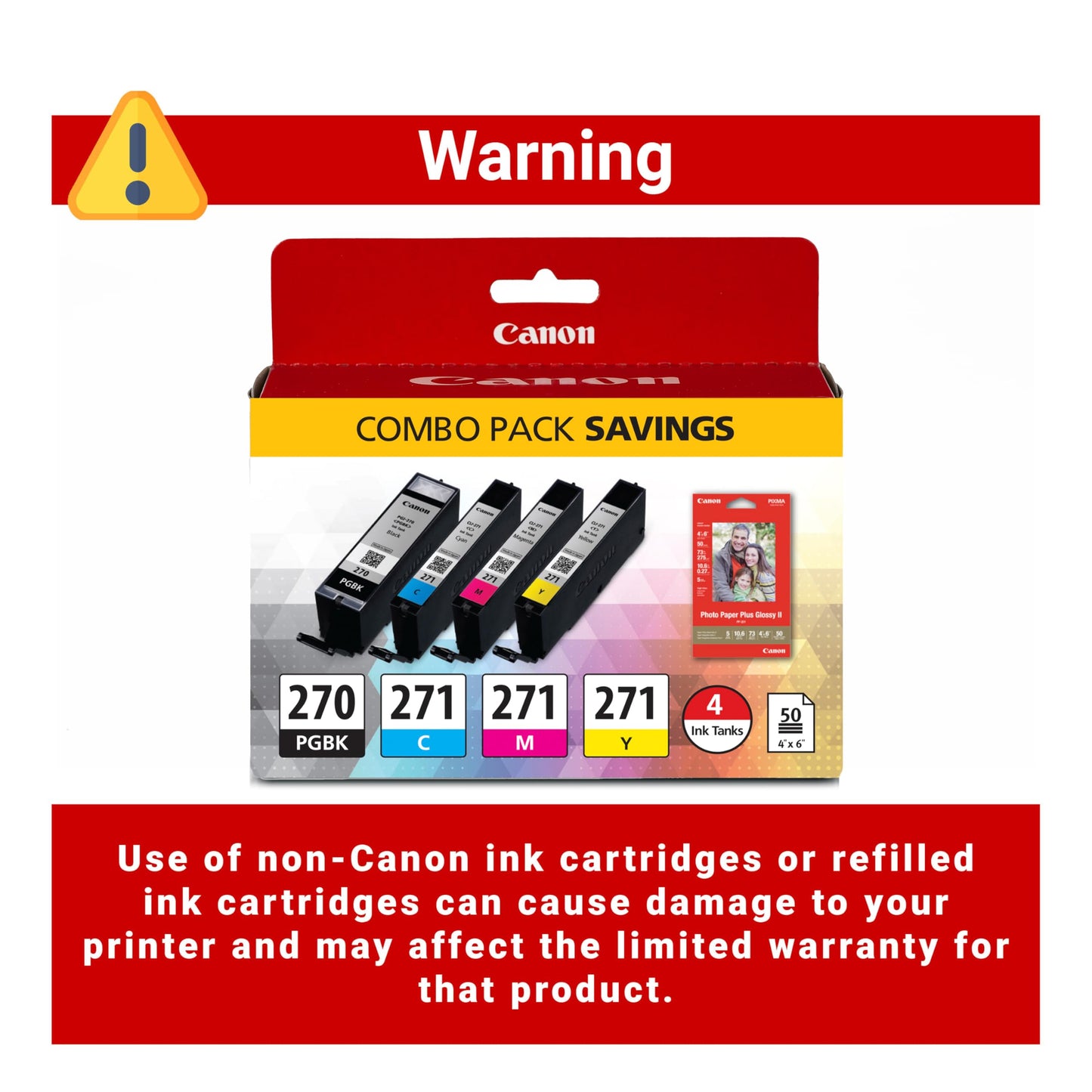 Canon PGI-270/CLI-271 Genuine Photo Paper Combo Pack, Compatible with MG6820, MG6821, MG6822, MG5720, MG5721, MG5722, MG7720, TS5020, TS6020, TS8020