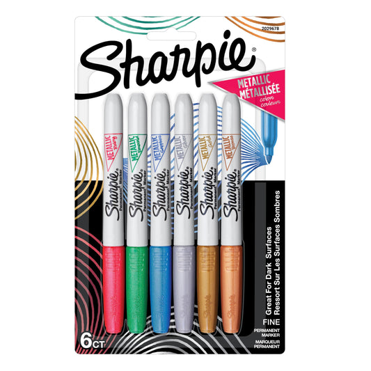 Sharpie Metallic Permanent Markers, Fine Tip, Assorted Colors, 6 Count - Arts & Crafts, Quick Drying, Great for Dark Surfaces