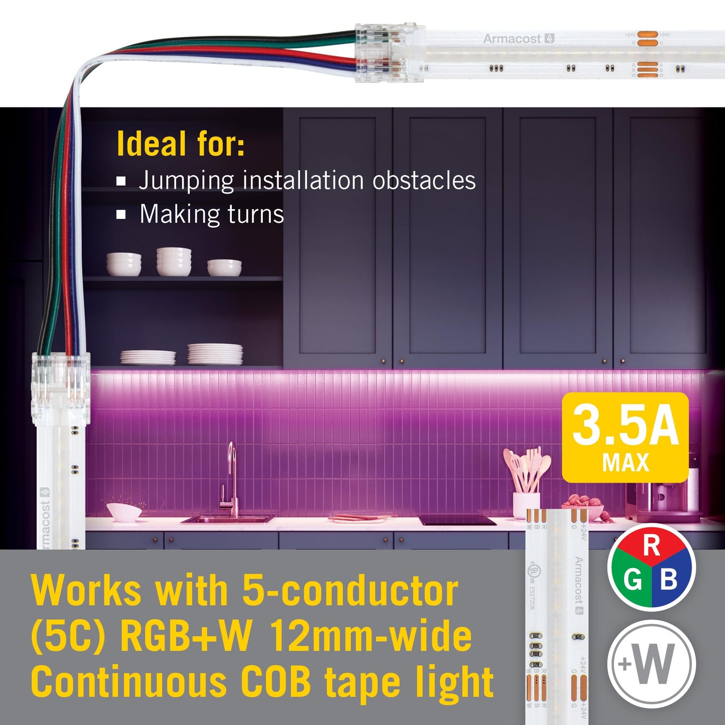 Armacost Lighting 5 Pin COB RGB+W 6" Tape to Tape LED Strip Light Connectors, 4 Pack 761620