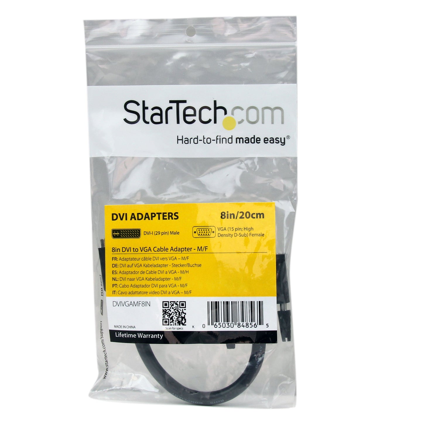 StarTech.com 8in DVI to VGA Cable Adapter - DVI-I Male to VGA Female Dongle Adapter (DVIVGAMF8IN)