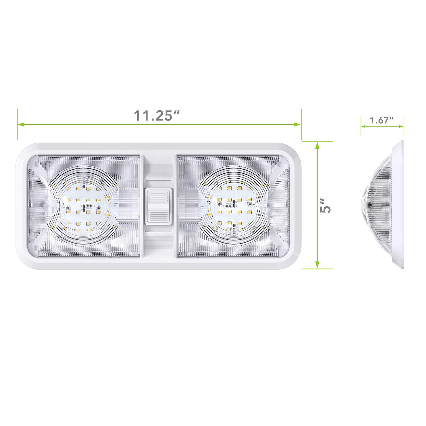 Leisure LED 2 Pack RV LED Ceiling Double Dome Light Fixture with ON/Off Switch Interior Lighting for Car/RV/Trailer/Camper/Boat DC 11-18V Natural