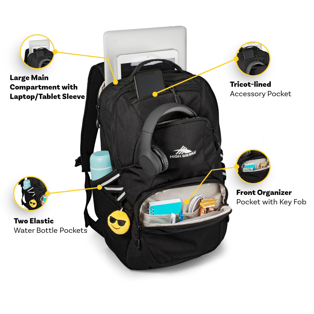 High Sierra Swoop SG Backpack, Travel or Work Laptop Bookbag with Drop Protection Pocket, and Tablet Sleeve, One Size, Silver Heather