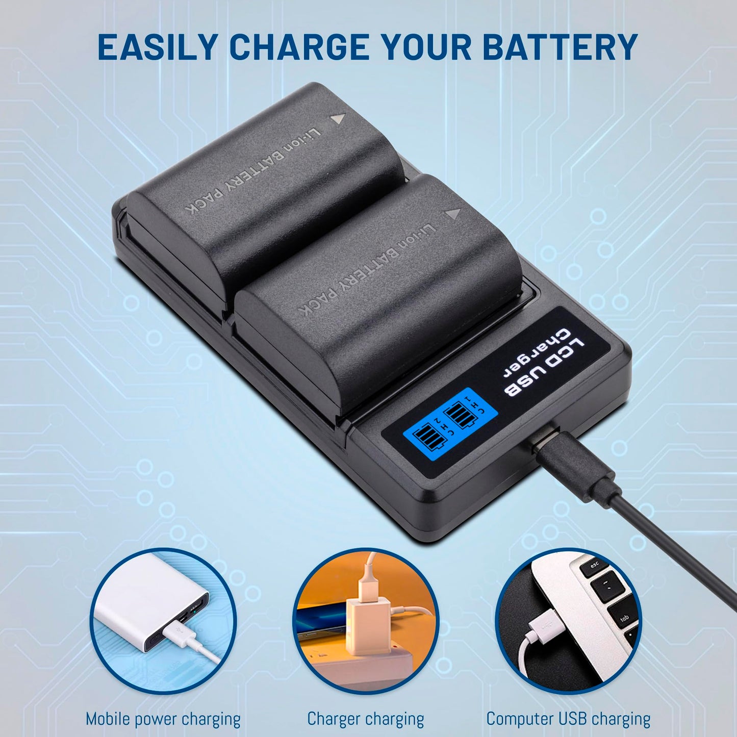 2-pack LP-E6 LP-E6N Batteries with Dual Charger for Canon EOS 5D Mark II, 5D Mark III, 5D Mark IV, 5DS, 5DS R, 6D, 6D Mark II, 7D, 7D Mark II, 60D