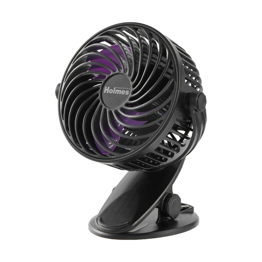 Holmes 4" USB Rechargeable Clip Fan Purple Blades 3-Speed 360° Tilt