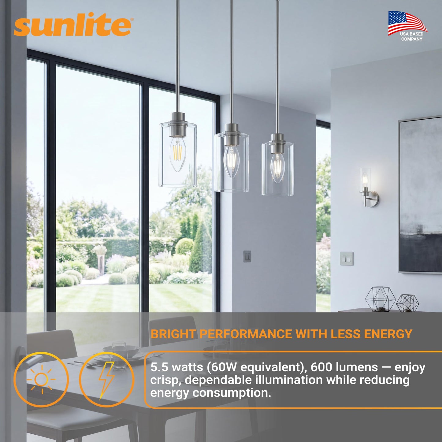 Sunlite 41077 LED Filament B11 Torpedo Chandelier Light Bulb, 5.5 Watts (60W Equivalent), 600 Lumens, Medium E26 Base, Dimmable, Edison Style, 90 CRI