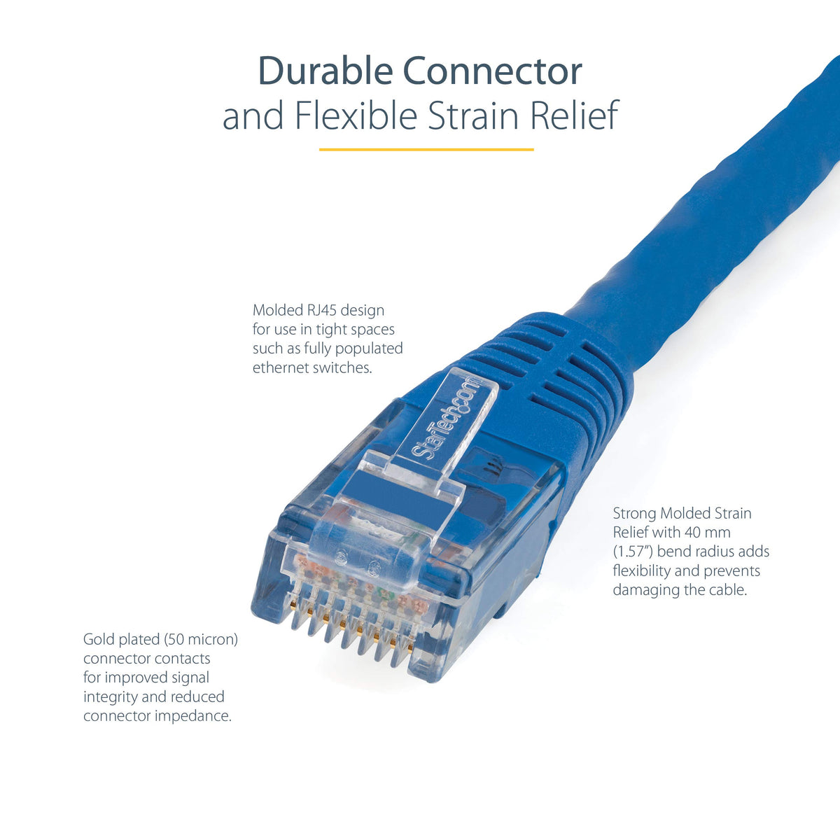 StarTech 75ft CAT6 Ethernet Cable - Blue CAT 6 Gigabit Ethernet Wire -250Mhz 100W PoE RJ45 UTP Molded Network Patch Cord with Strain Relief