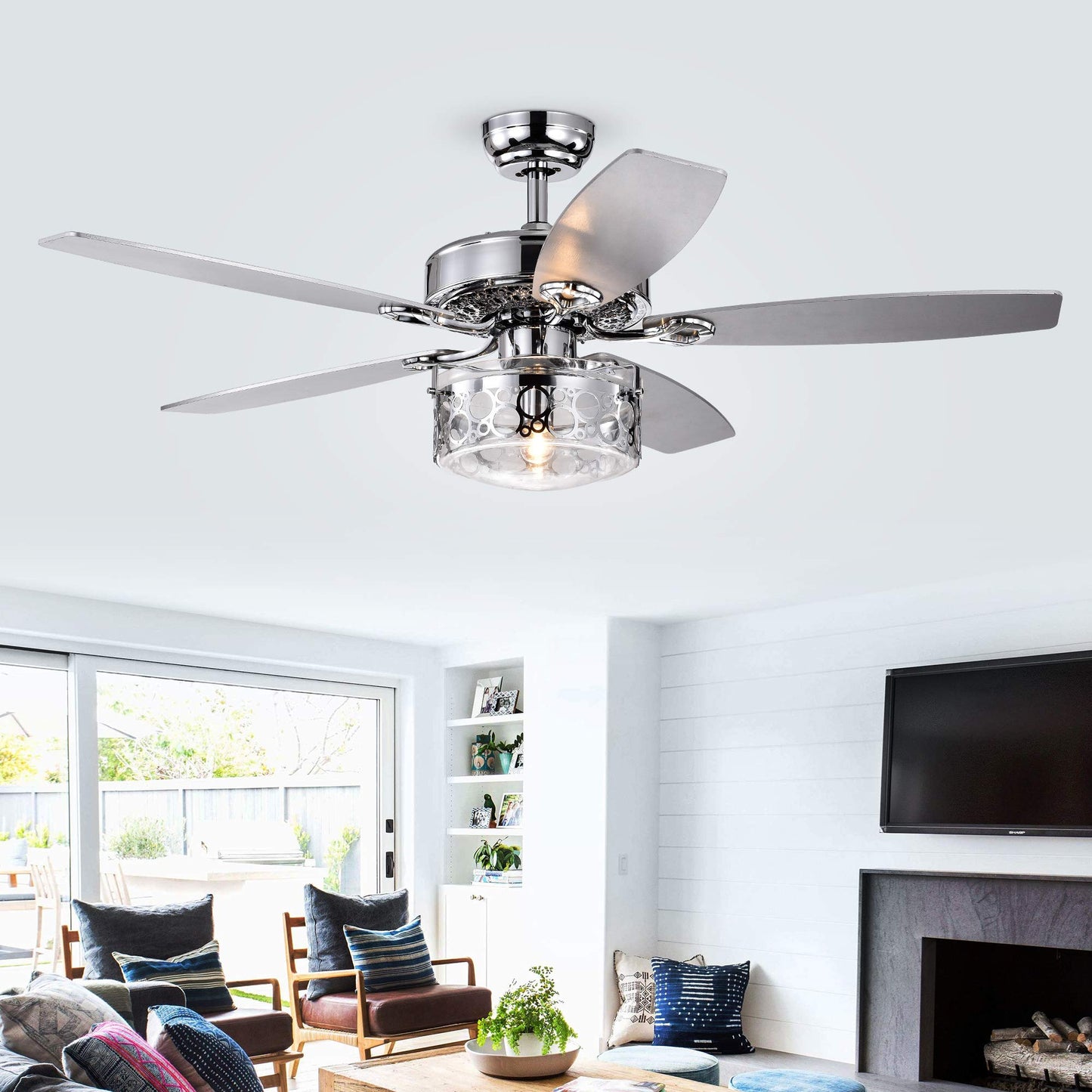 Warehouse of Tiffany CFL-8414REMO/CH Pamerine 52-Inch Chrome Clear Glass Shade (Includes Remore and Light Kit) Ceiling Fan, One Size