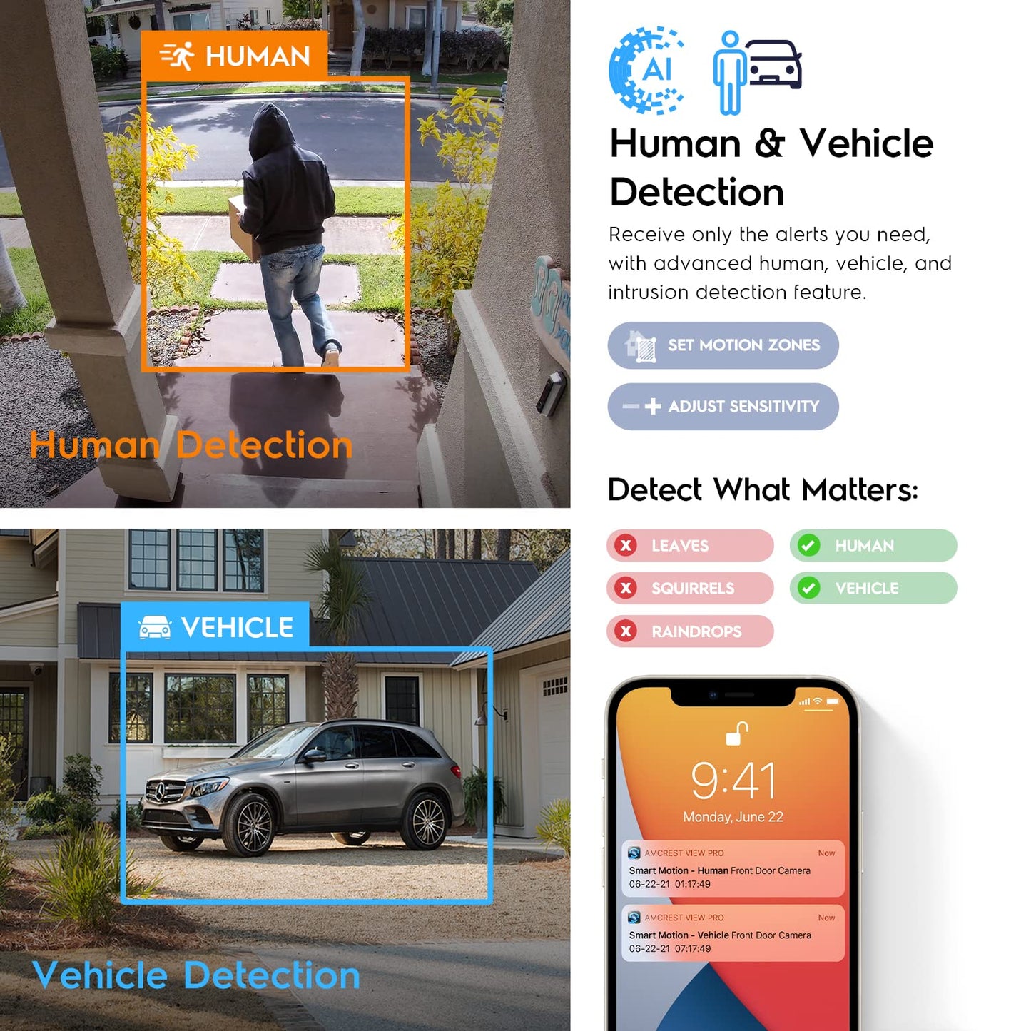 Amcrest 2-Pack AI Turret IP PoE Camera w/ 49ft Nightvision, Security IP Camera Outdoor, Built-in Microphone, Human & Vehicle Detection, Active