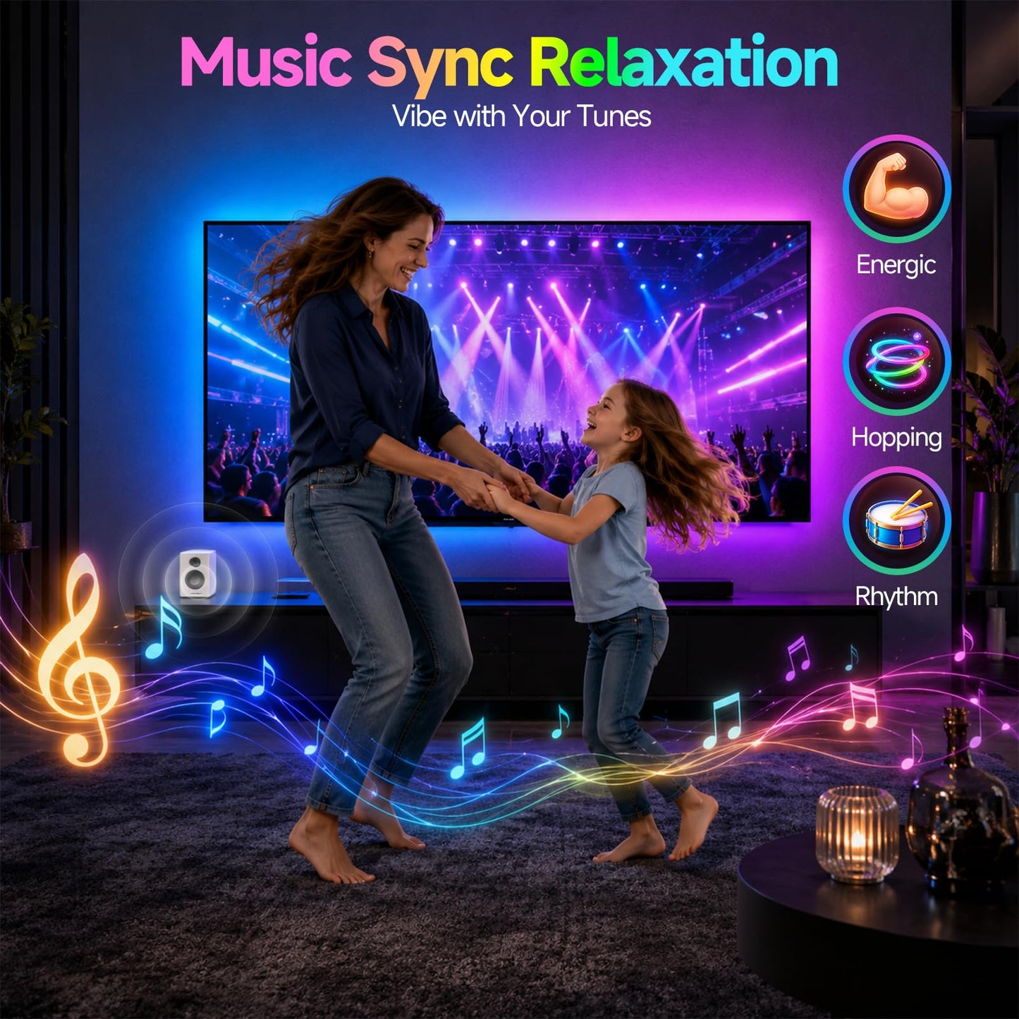 Daymeet TV LED Backlight, 16.4ft RGB Strip Lights for 65-85 Inch TVs, App Control