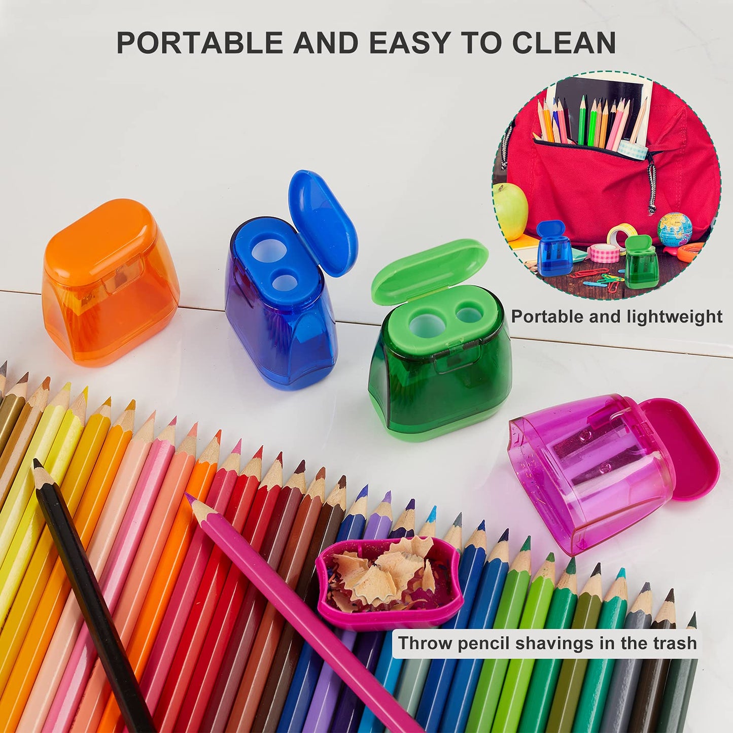 Sonuimy Pencil Sharpeners, 4 Pcs Pencil Sharpeners Manual,Dual Holes Compact Colored Handheld Pencil Sharpener for Kids with Lid Adults Students