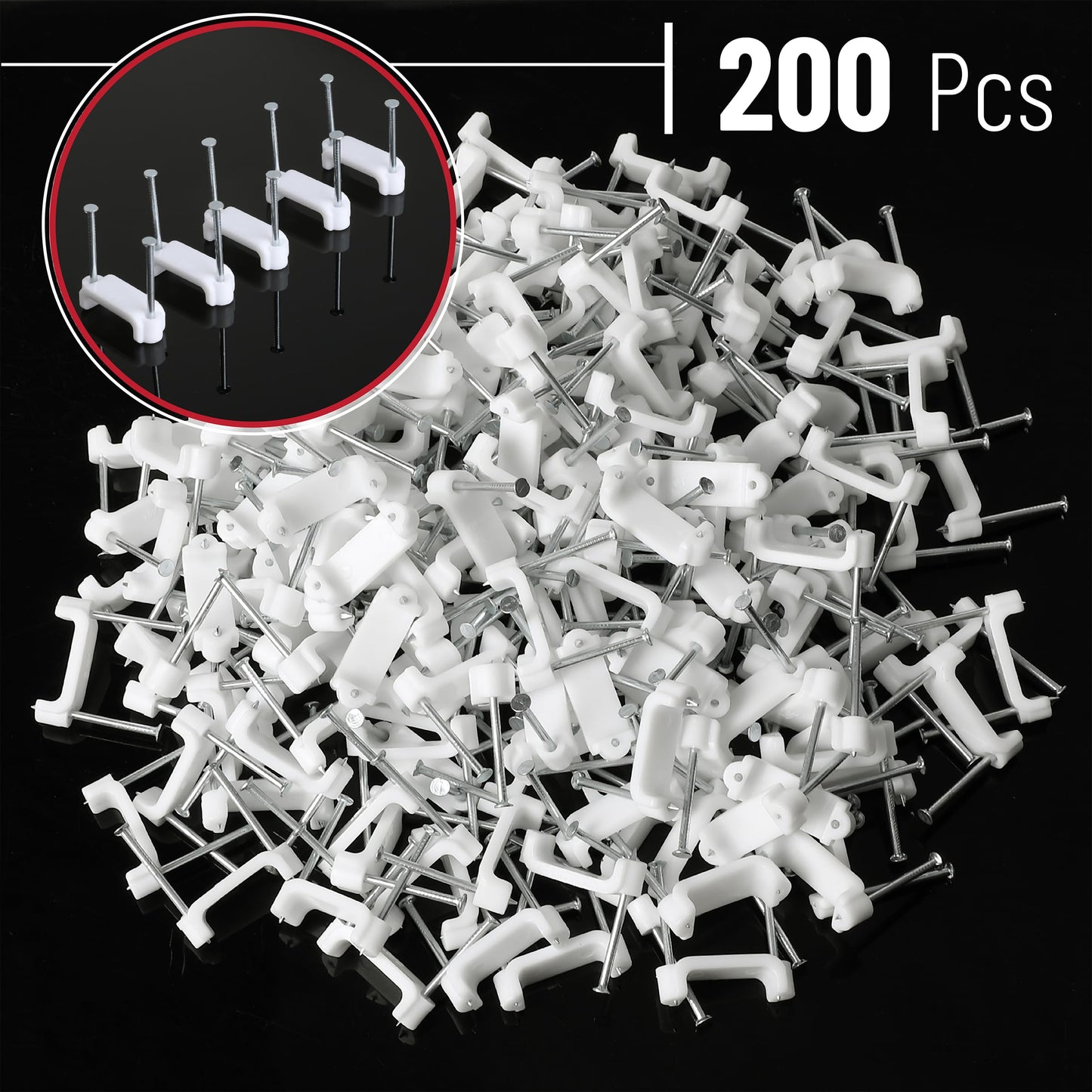 Bates- Cable Clips with Steel Nails, 200 pcs, White, Large, 2-Nail Cord Clips for Wires on Wall, Cable Wall Clip, Wire Wall Clips, Cable Wire Clips
