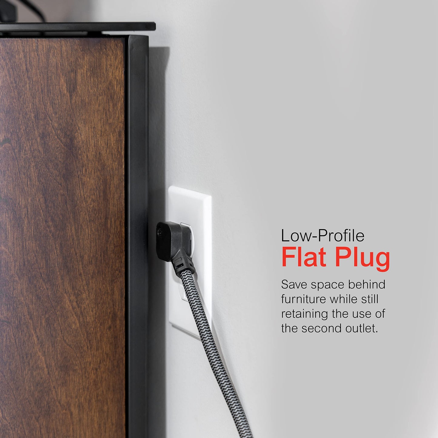 GE UltraPro 6 Outlet Surge Protector, 6 Ft Designer Braided Extension Cord, Flat Plug, Long Power Cord, Wall Mount, Black, 45271