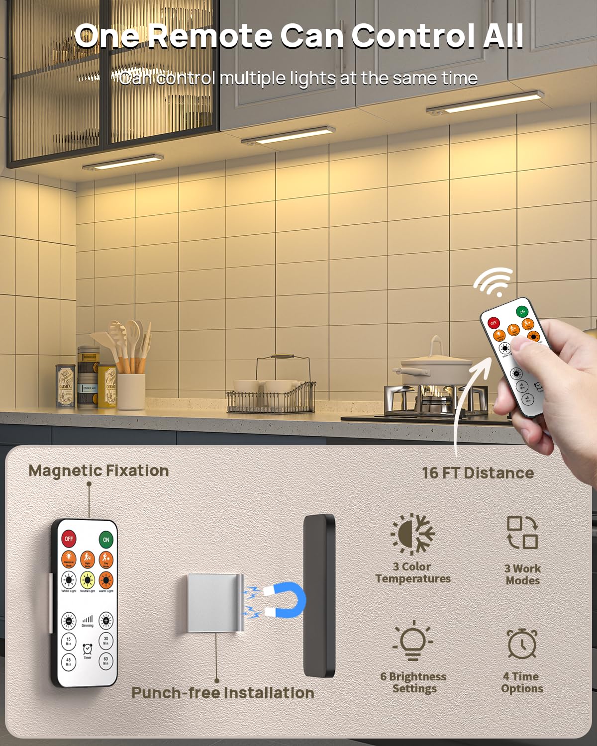 9inch Under Cabinet Lighting Wireless, Rechargeable Motion Sensor Indoor Light, 3 Color Temps & Dimmable Closet Lights with Remote, Magnetic Under