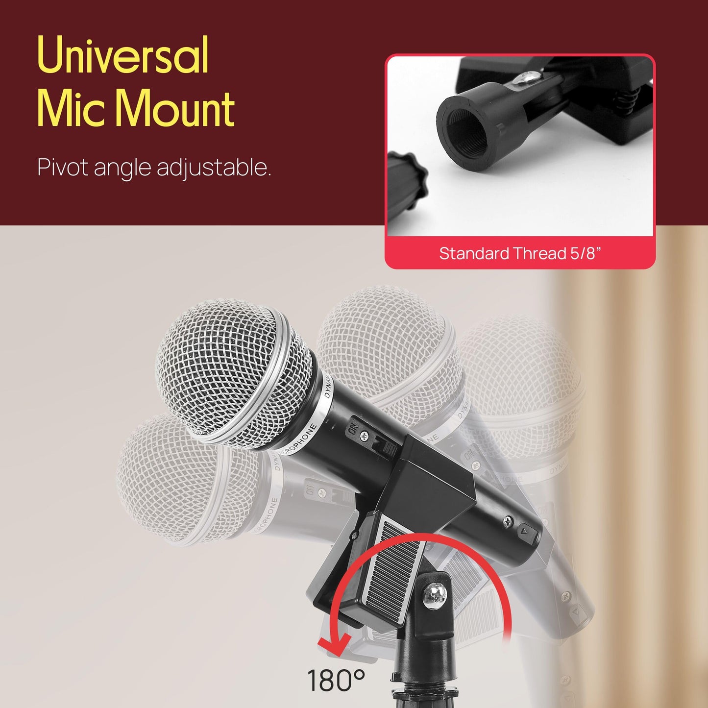Pyle Tripod Microphone Stand, Height Adjustable from 39.37" to 66.14'', Mic Stand for Floor, Sturdy and Durable Build, Non-Slip Rubber Feet, With 5/8"