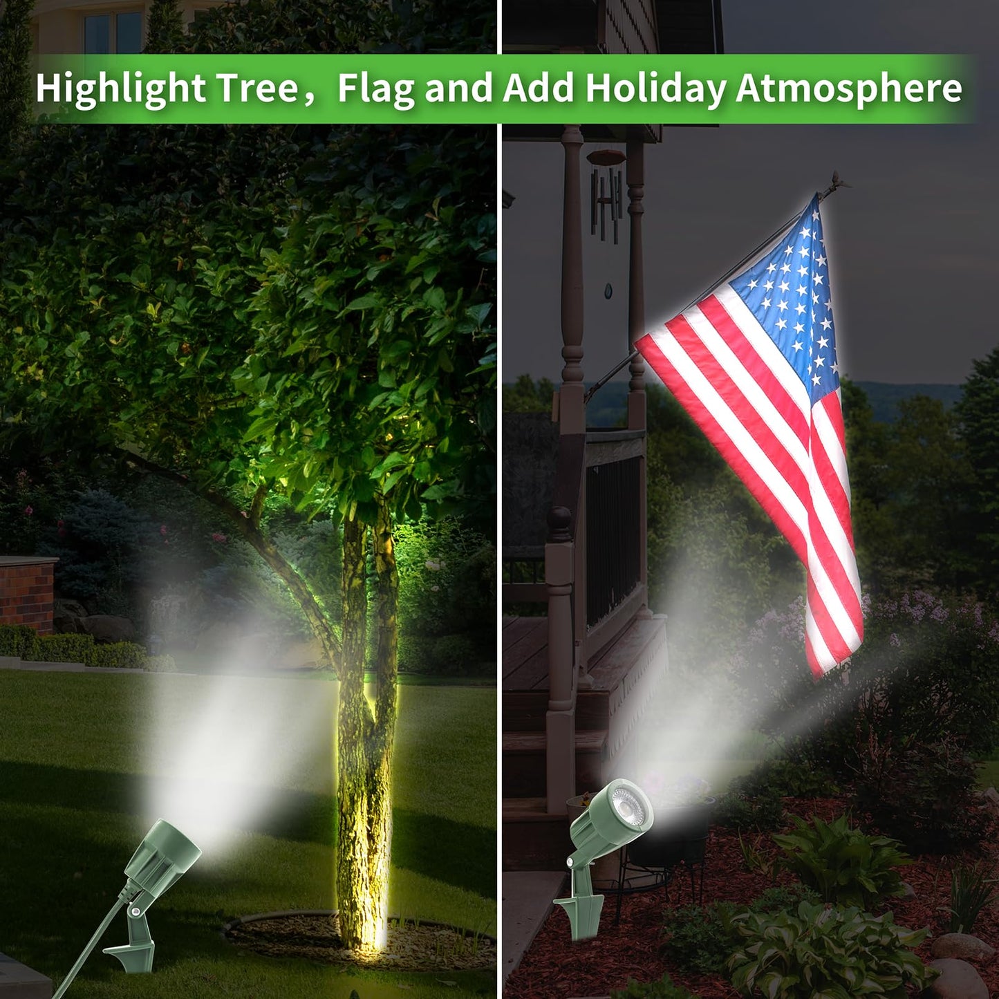 LED Christmas Spotlights Outdoor Plug in, Flood Stake Lights Outdoor, 5000K 350LM Landscape Light for Yard, Flag, Holiday Decor, Weather Resistant