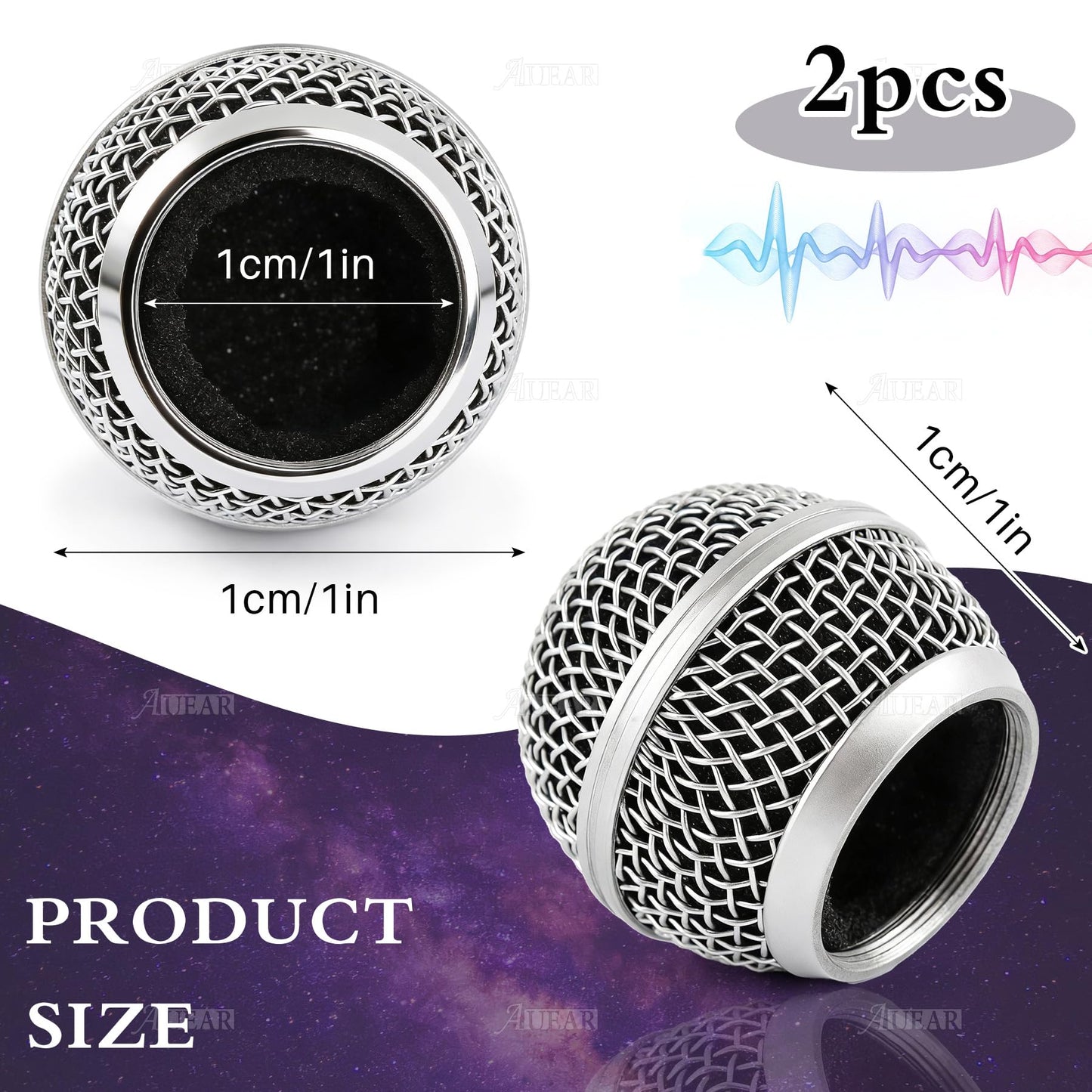 AUEAR, 2 Pack Microphone Grill Grille Ball Head Replace for SM58 BETA58 SM58LC SA-M30 SV100 RK143G Pgx2 Slx2