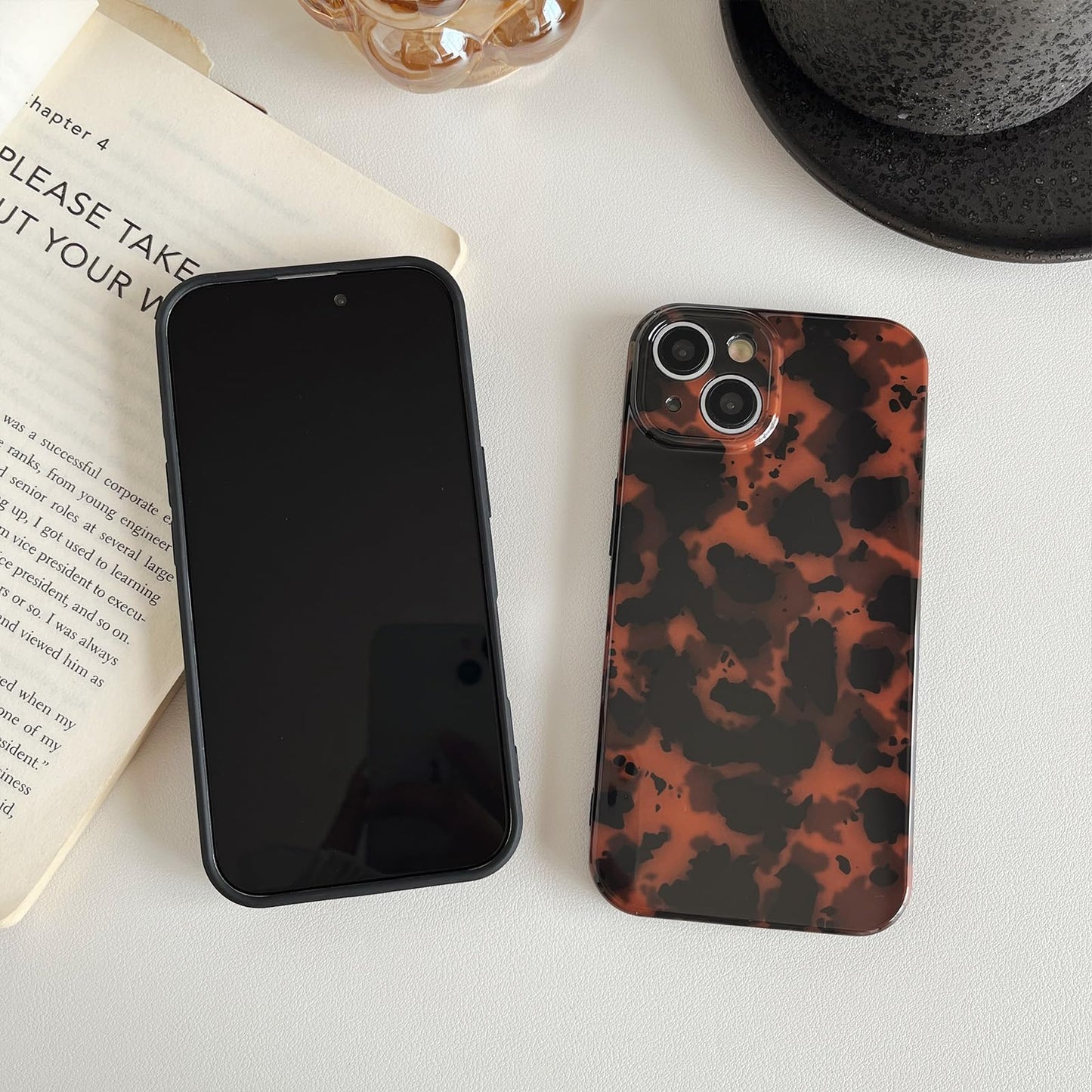 Huahuacase Compatible with for iPhone 15 Case, Tortoise Shell Retro Amber Brown Cheetah Print Leopard, Fashion Classic Soft TPU Protective Shockproof