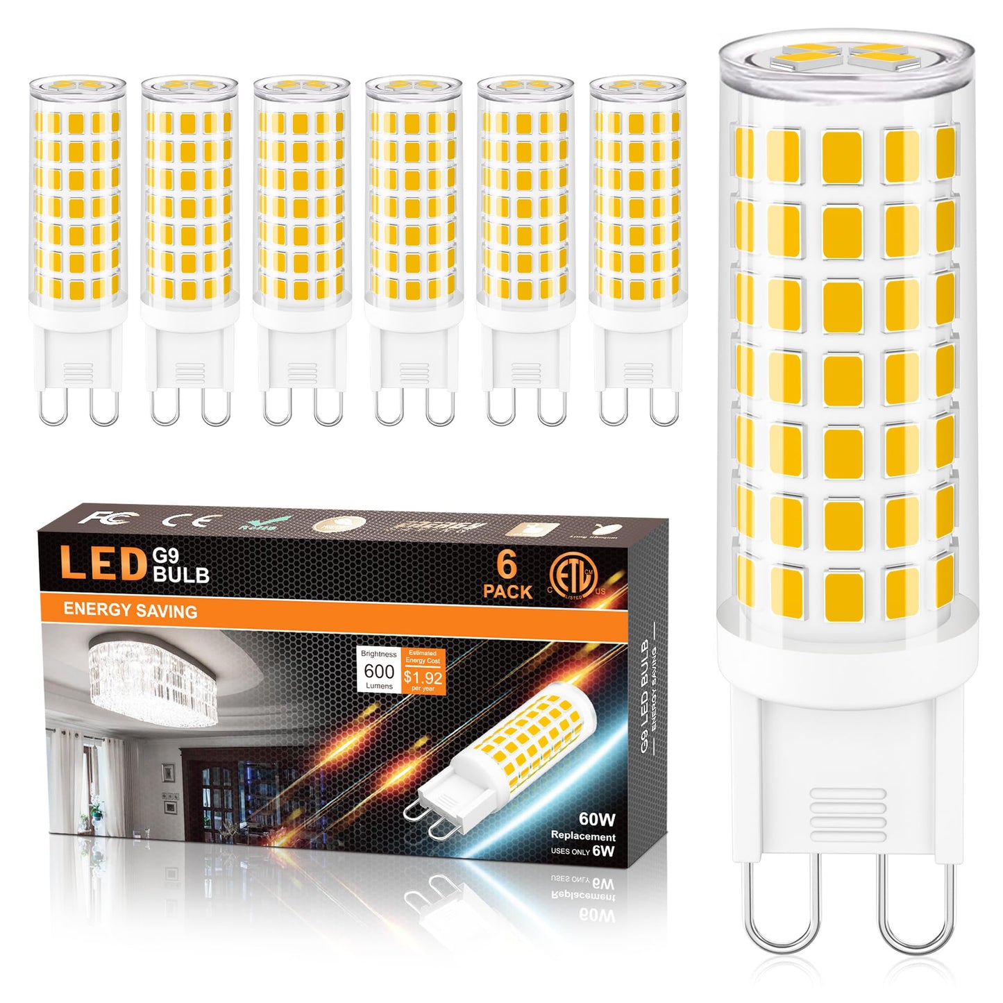 comzler G9 LED Light Bulbs 60W Equivalent 3000K Soft White for Chandelier