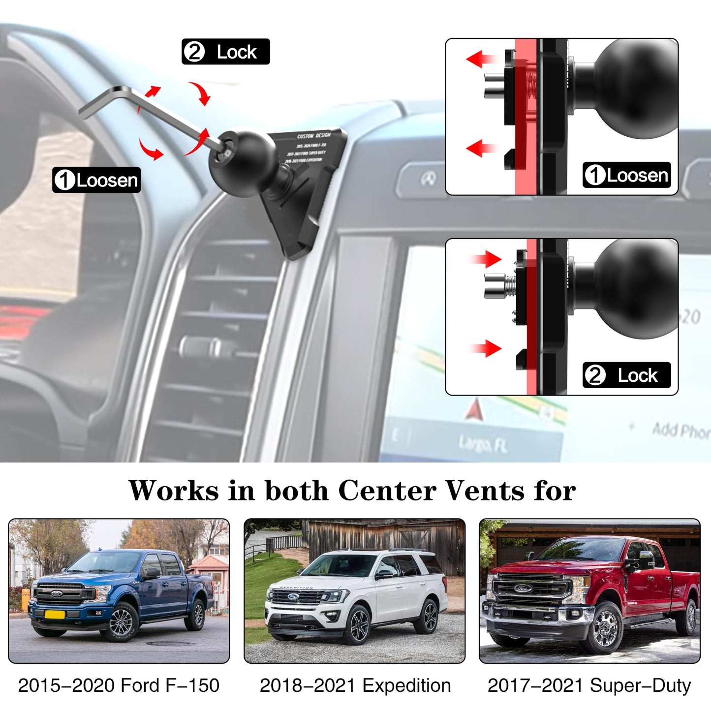 EASEORD Phone Mount Compatible with Ford F-150 2015-2020, Expedition 2018-2021, Super Duty 2017-2021, 360 Rotation Aluminum F150 Vent Cell Phone