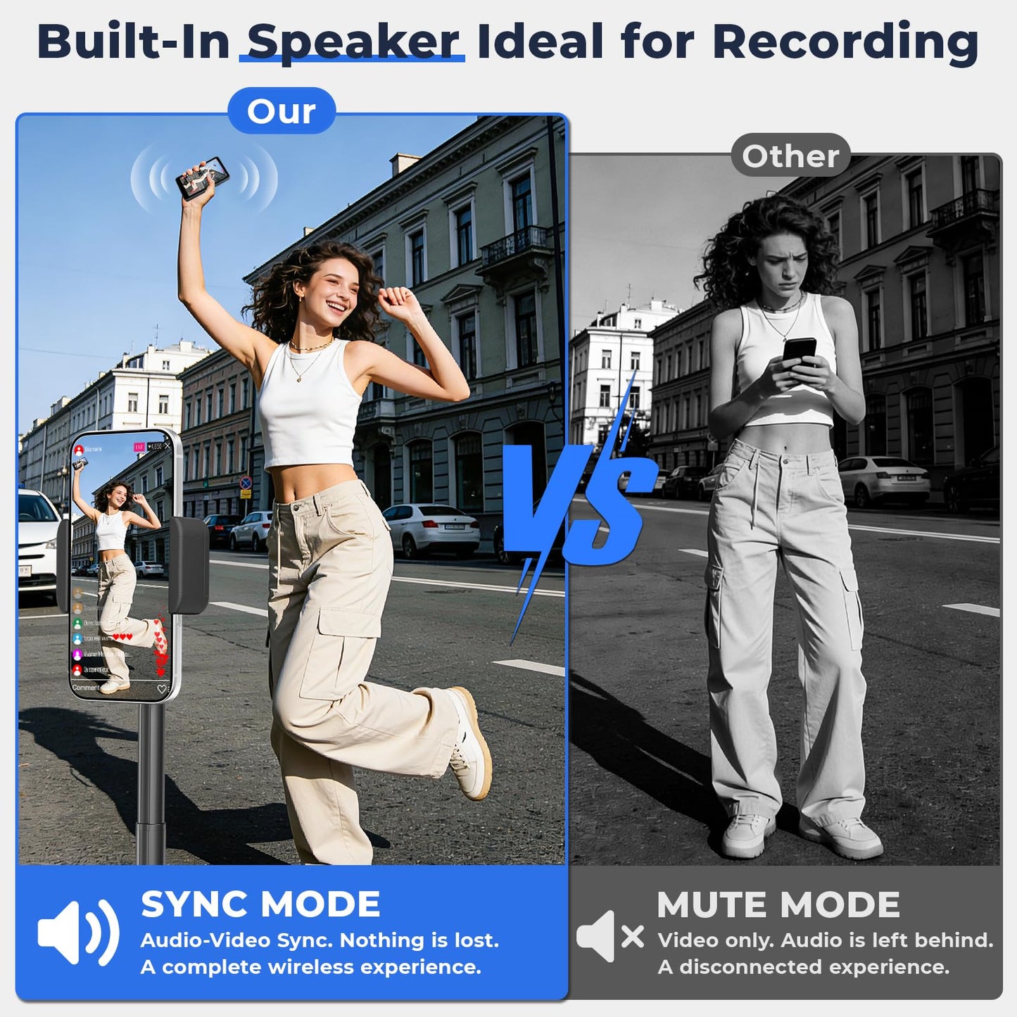 Selfie Monitor Screen iPhone, Magnetic Back Camera Monitor iPhone & Android, Wireless Vlog Screen with 164 ft Remote Zoom Shoot, Built-in Speaker