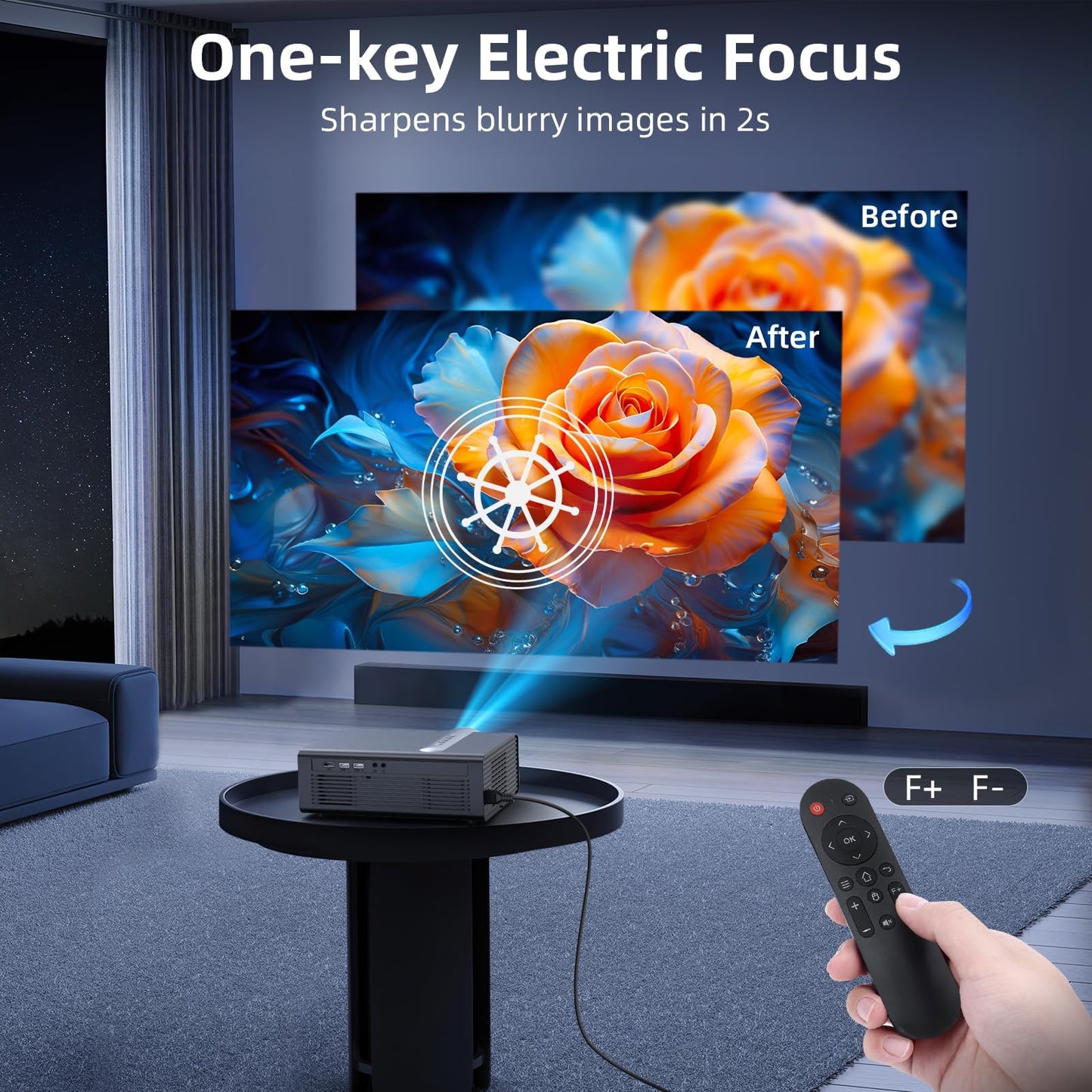[Electric Focus/Auto Keystone] Projector with WiFi and Bluetooth, Native 1080P 4K Supported,FUDONI Outdoor Movie Projector for Home Theater UP