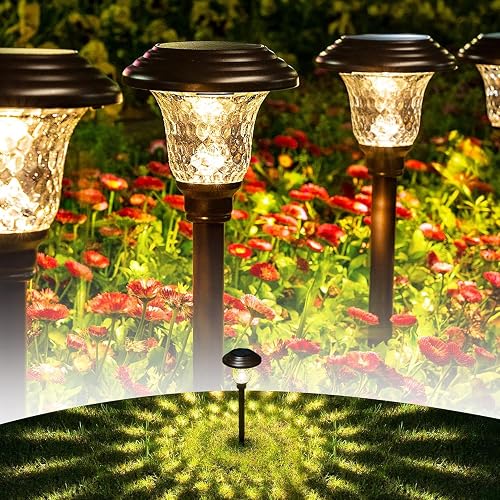 GIGALUMI 8 Pack Solar Pathway Lights, Solar Garden Lights Outdoor Warm White, Waterproof Led Path Lights for Yard, Patio, Landscape, Walkway (Brown)