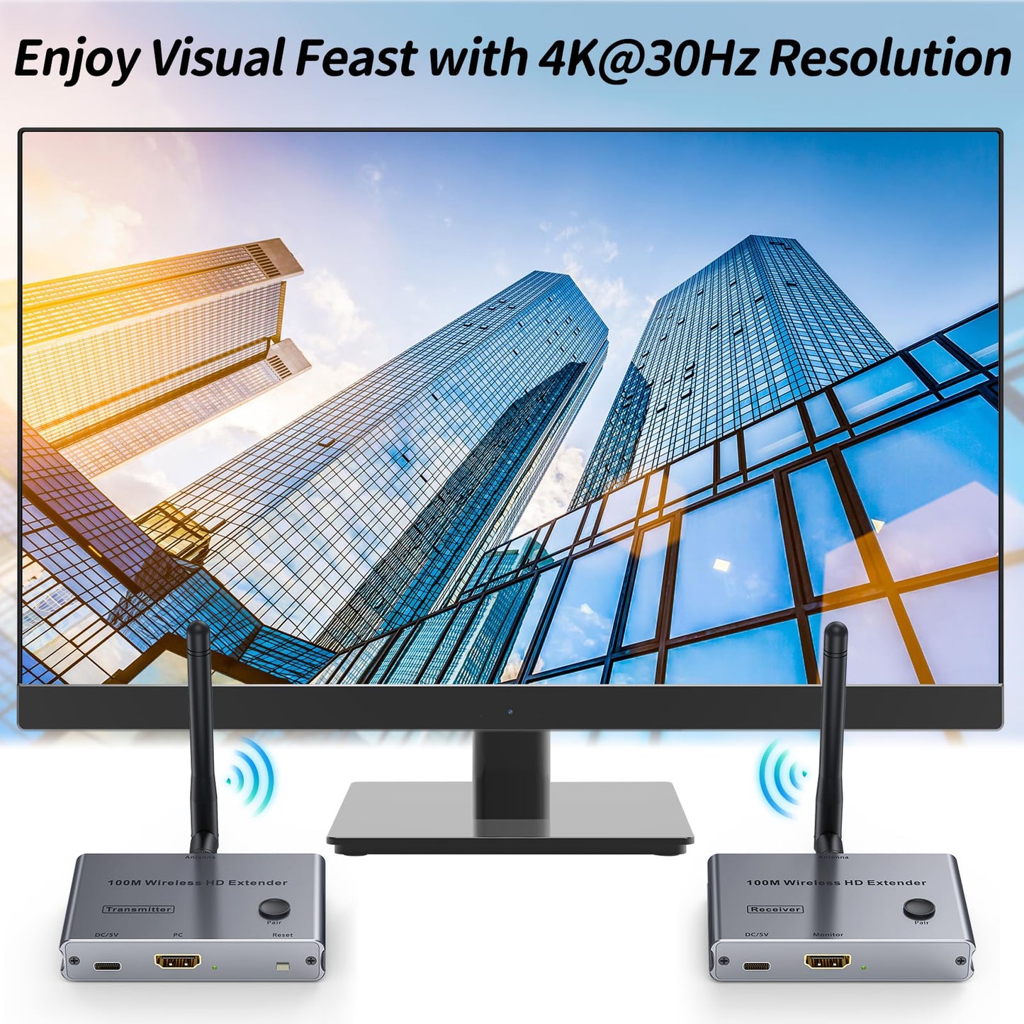 Wireless HDMI Transmitter and Receiver 4K@30Hz HDMI Wireless Extender Kit 328Ft/100M 4K Video & Audio Sender and Receiver for Casting Video & Audio