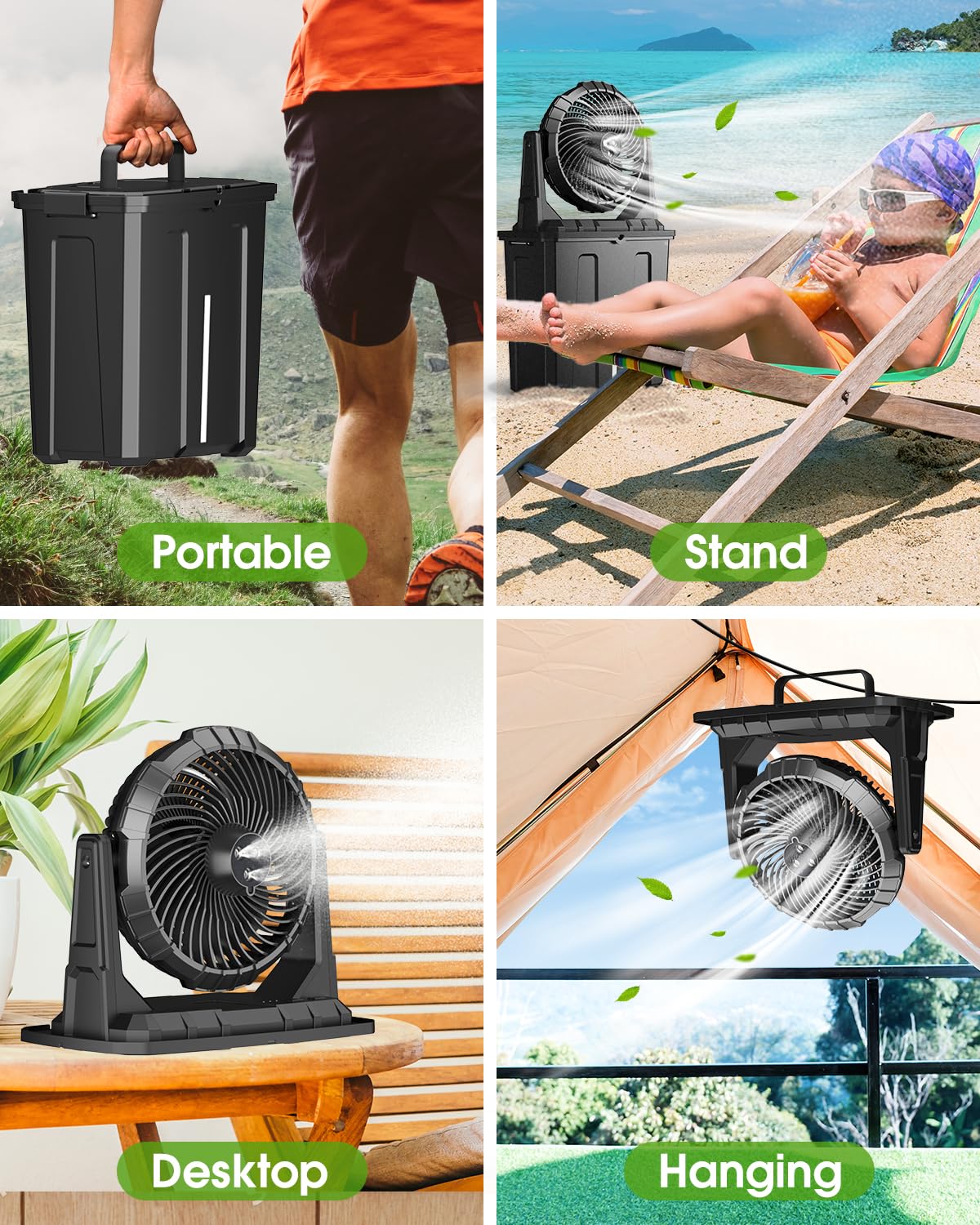 Ausic Portable Misting Fan, 9L 10-inch Outdoor Mist Fans for Outside Patios Cooling, 30000mAh Rechargeable Battery Fan with Water Box, 3 Strong Winds
