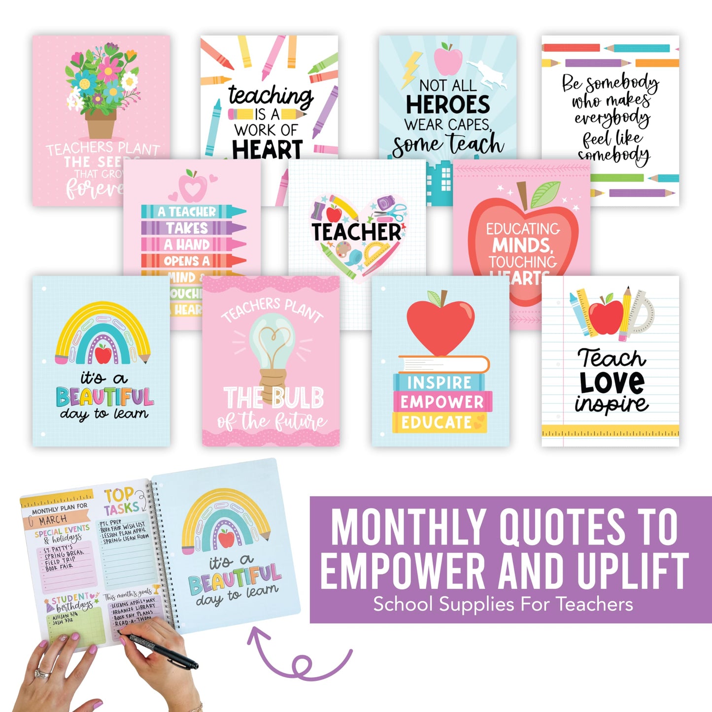 Hadley Designs Teacher Planner 2026-2027 Academic Year - Undated Teacher Lesson Planner Book for Teachers, Homeschool Planners 2026-2027, First Year