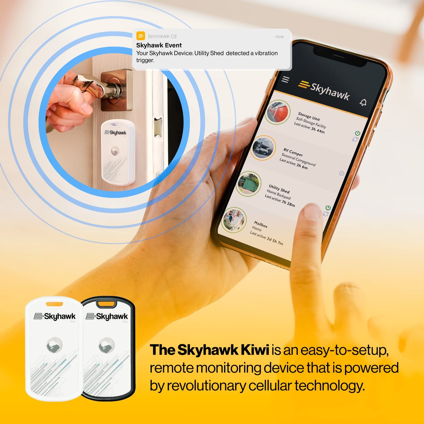 Skyhawk Kiwi Remote Monitoring, Multi-use Motion Detection, Multi-Year Battery Life, Cellular Connectivity