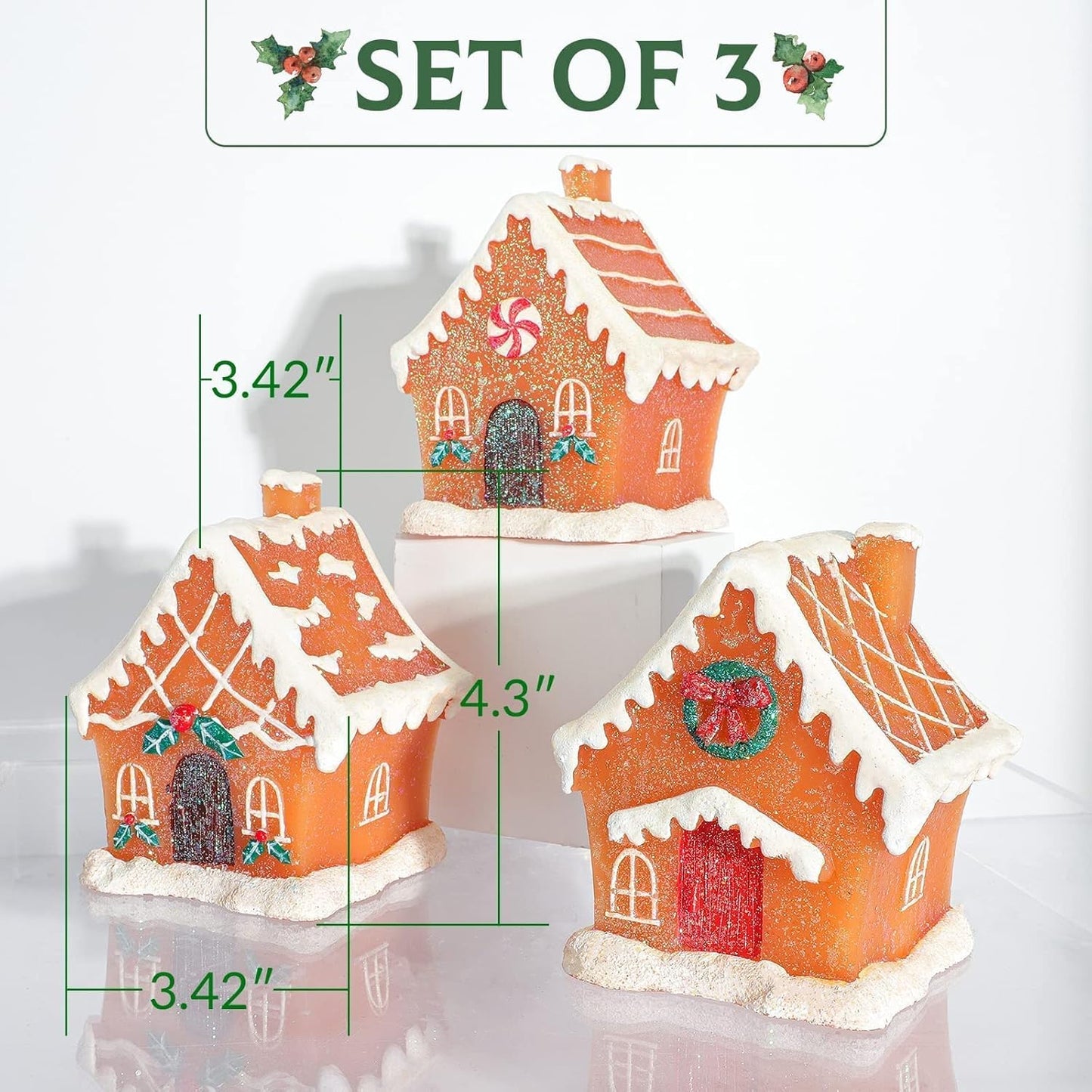 Christmas Gingerbread House Tabletop Decoration Lighted Christmas Village House Real Wax Battery Operated with Remote Flickering LED Light Christmas