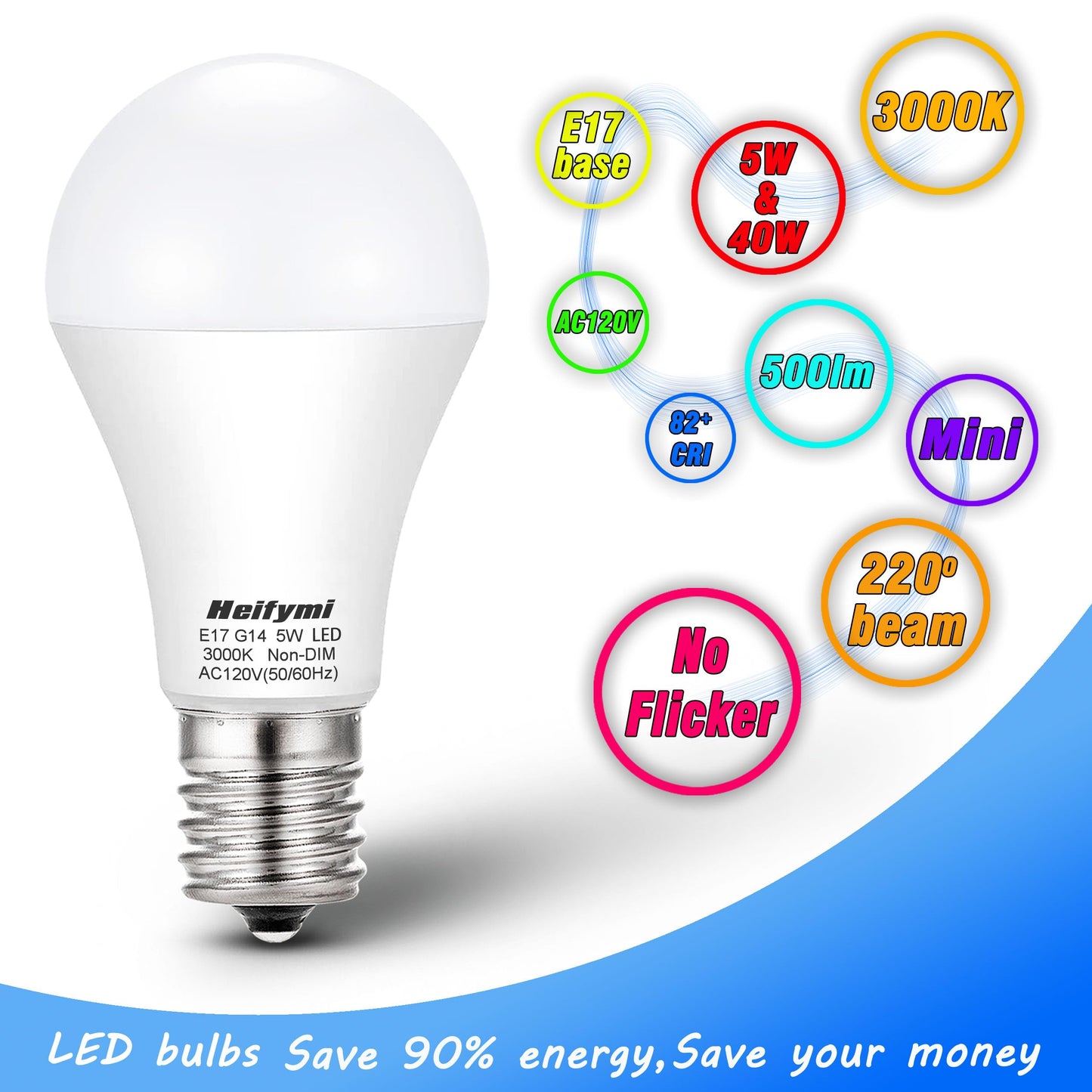 E17 Intermediate Base LED Bulbs 3000K Warm White 5 Watt(40W Equivalant)