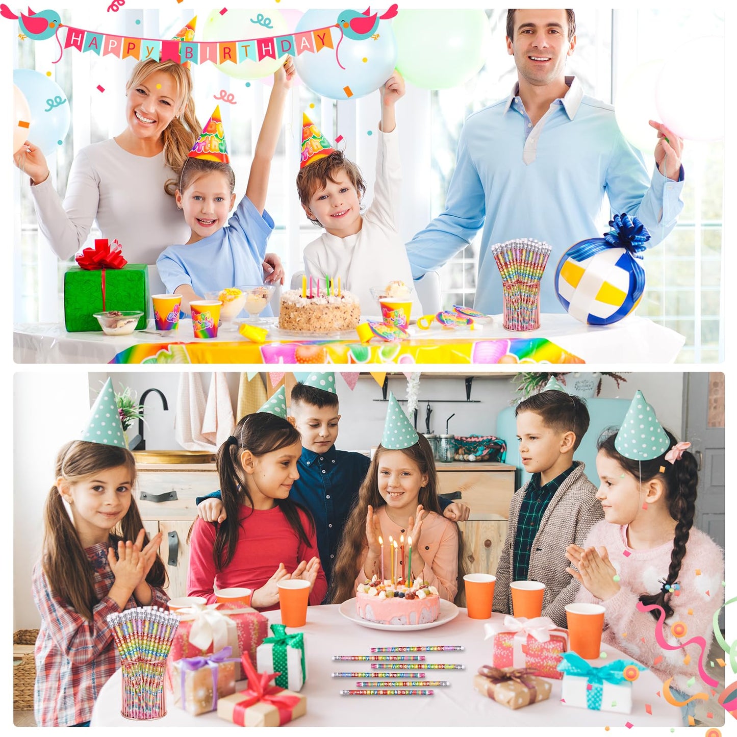 emzrivo 48 Pcs Happy Birthday Pencils Colorful Birthday Pencil for Students Teacher Wooden Pencils with Erasers Birthday Party Supplies, 6 Style(48)