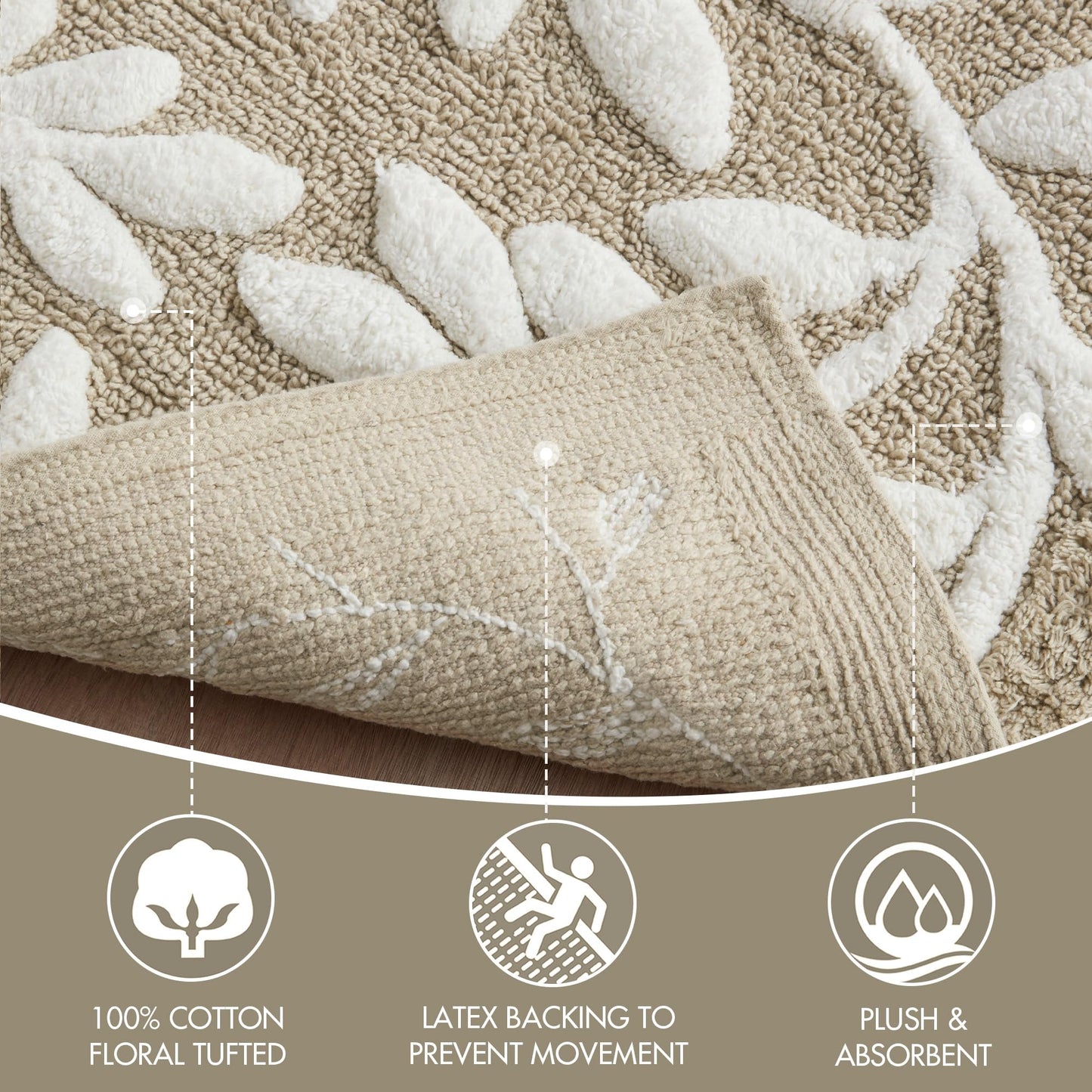 Madison Park Serene 100% Cotton Tufted Bathroom Rug - High & Low Tufting Floral Leaf Design, Quality Luxurious Plush Medium Pile Bath Mat Absorbent…