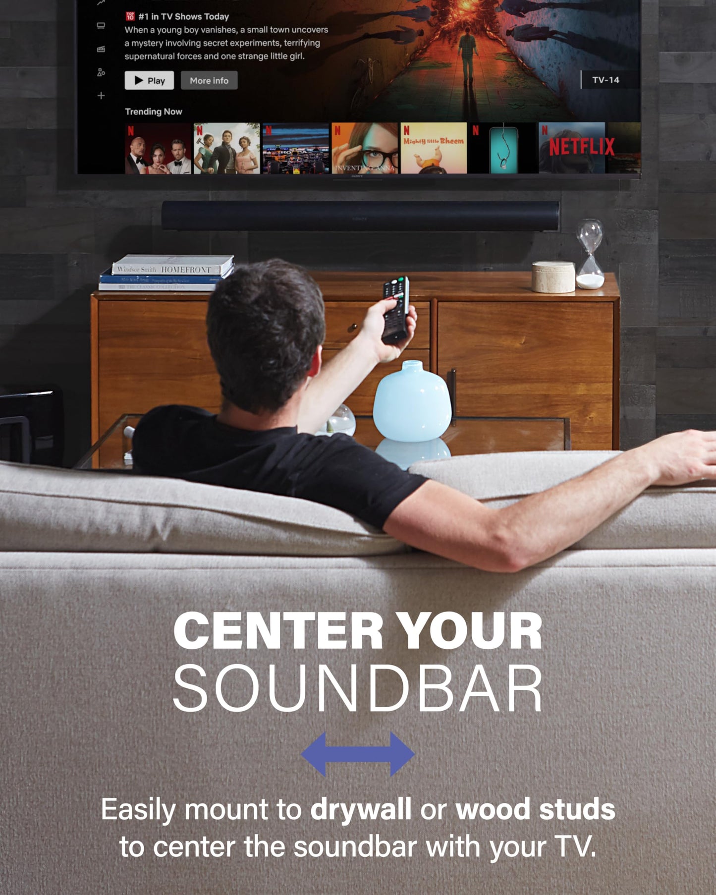 SANUS Extendable Soundbar Wall Mount for Sonos Arc & Sonos Arc Ultra Soundbar - 5” Depth Adjustment Optimized for Dolby Atmos - Black Speaker Mount