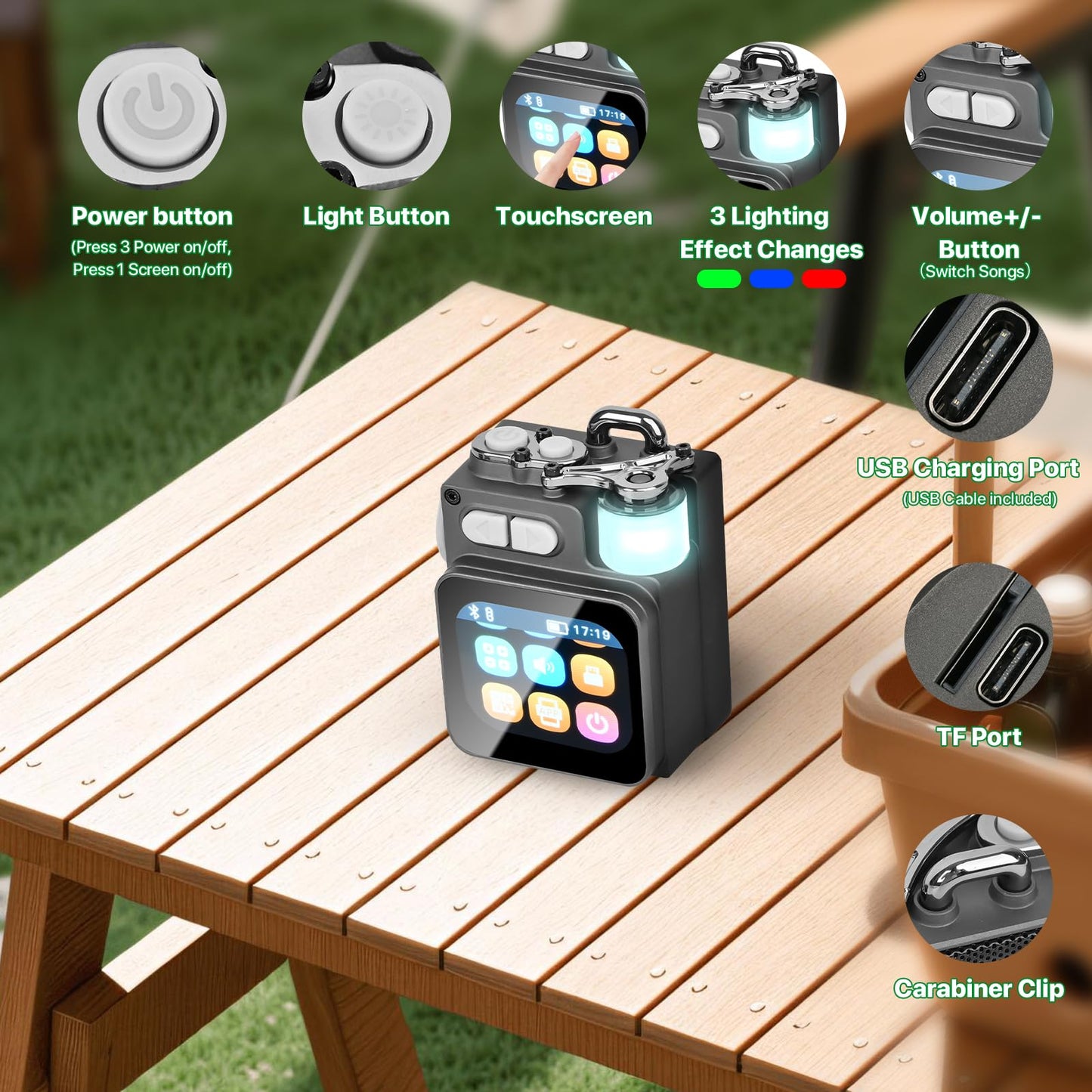 Mini Bluetooth Speaker, Smart Wireless Portable Speaker with Touchscreen, Loud HD Sound, LED Lights, BT5.4, All In One Small Audio