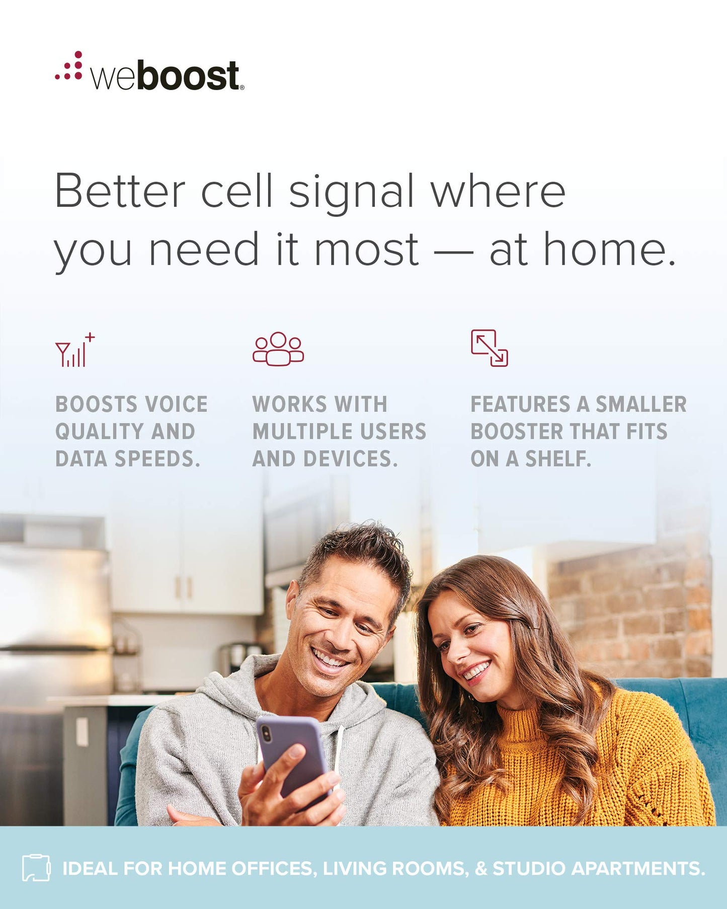 weBoost Home Studio - Cell Phone Signal Booster | Boosts 4G LTE & 5G for all U.S. & Canadian Networks - Verizon, AT&T, T-Mobile & more | Made in