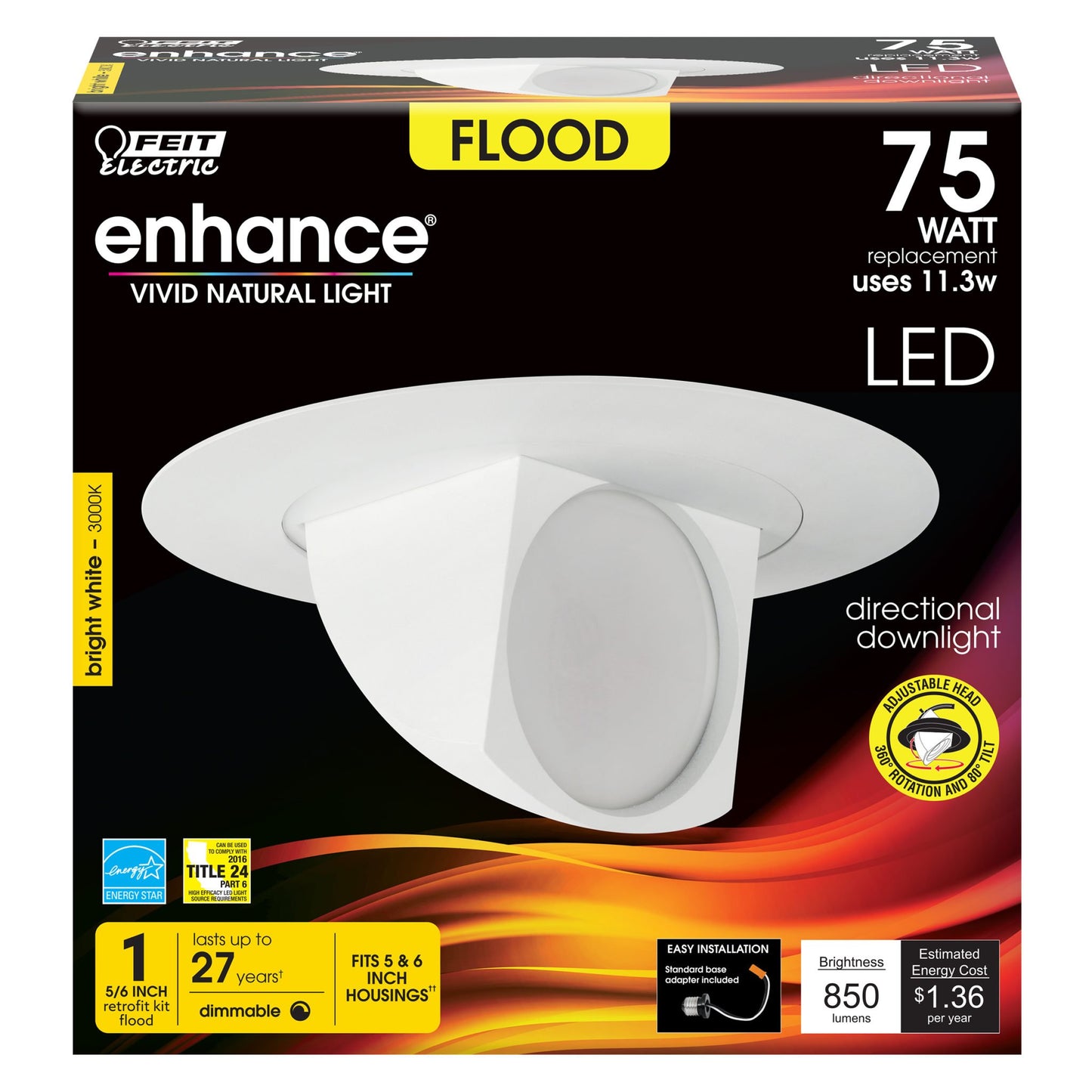FEIT LEDR56SCP/930CA 850 Lumen 3000K Adjustable 5/6 Inch Dimmable Retrofit Kit